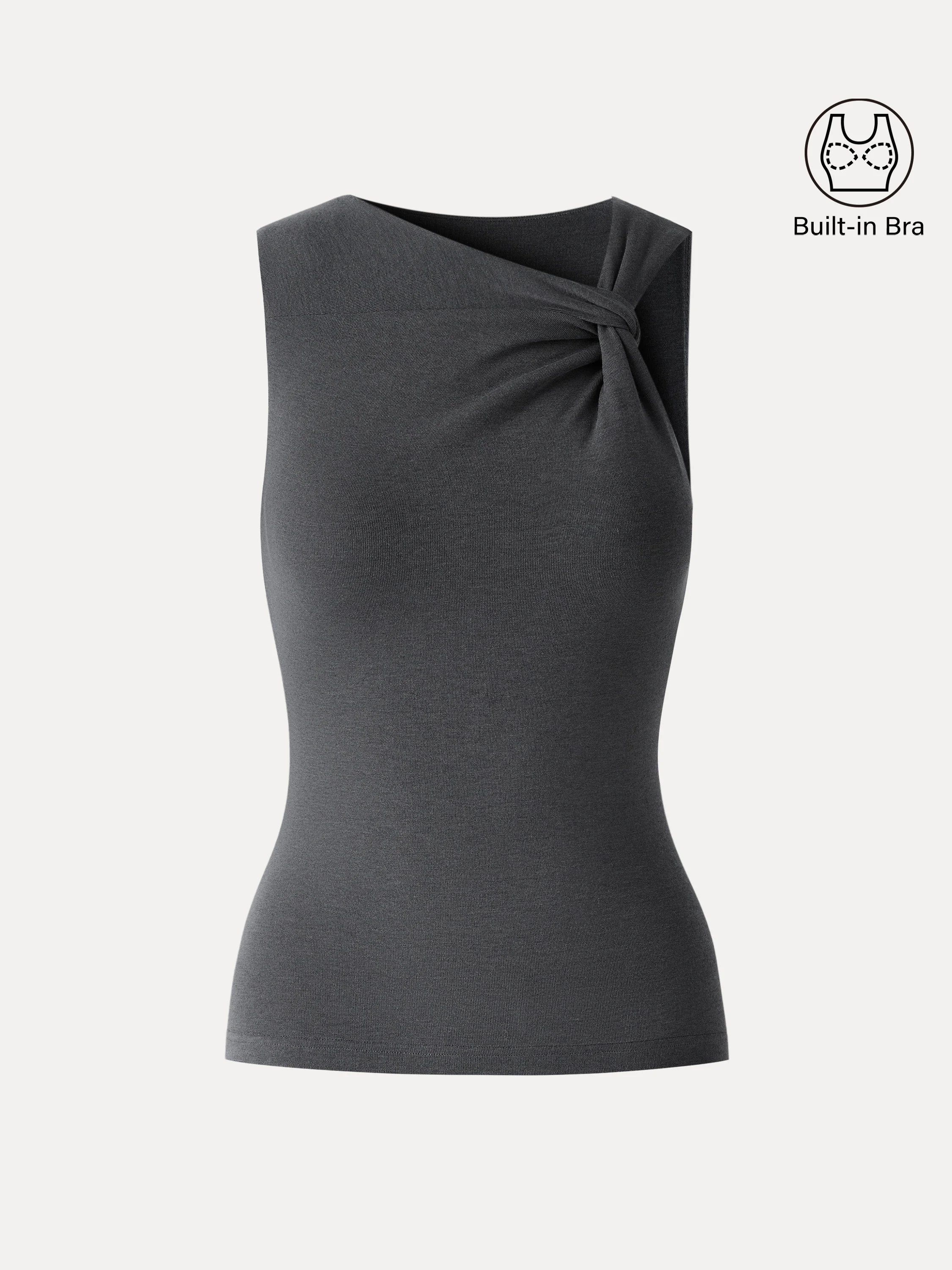 Sweat-Wicking Asymmetrical Neck Knotted Bra Tank - Image 8