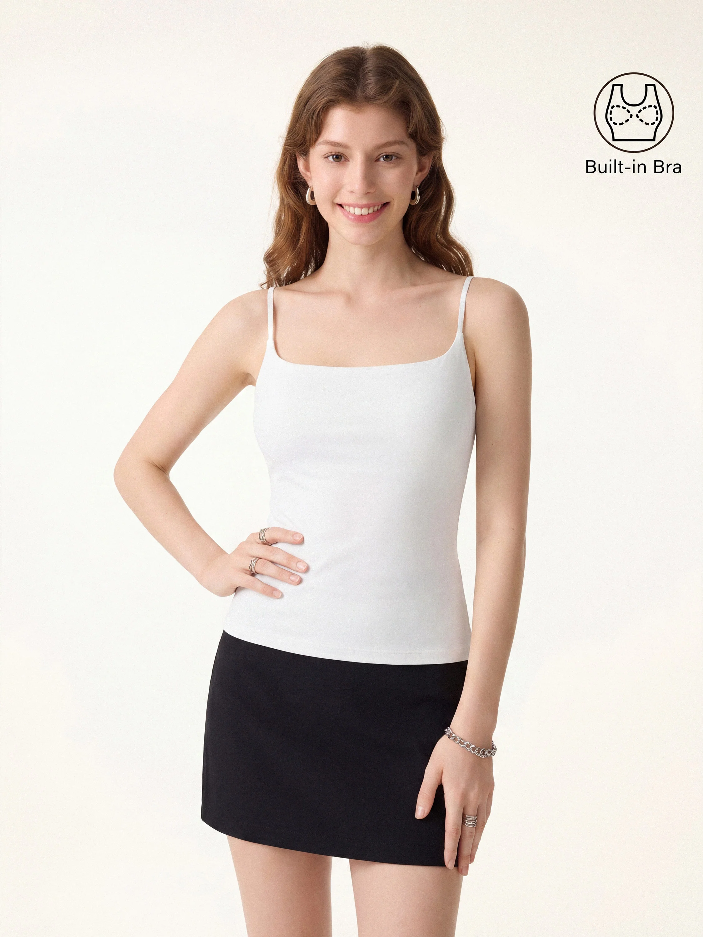 Sweat-Wicking Square Neck Stretchy Spaghetti Bra Tank