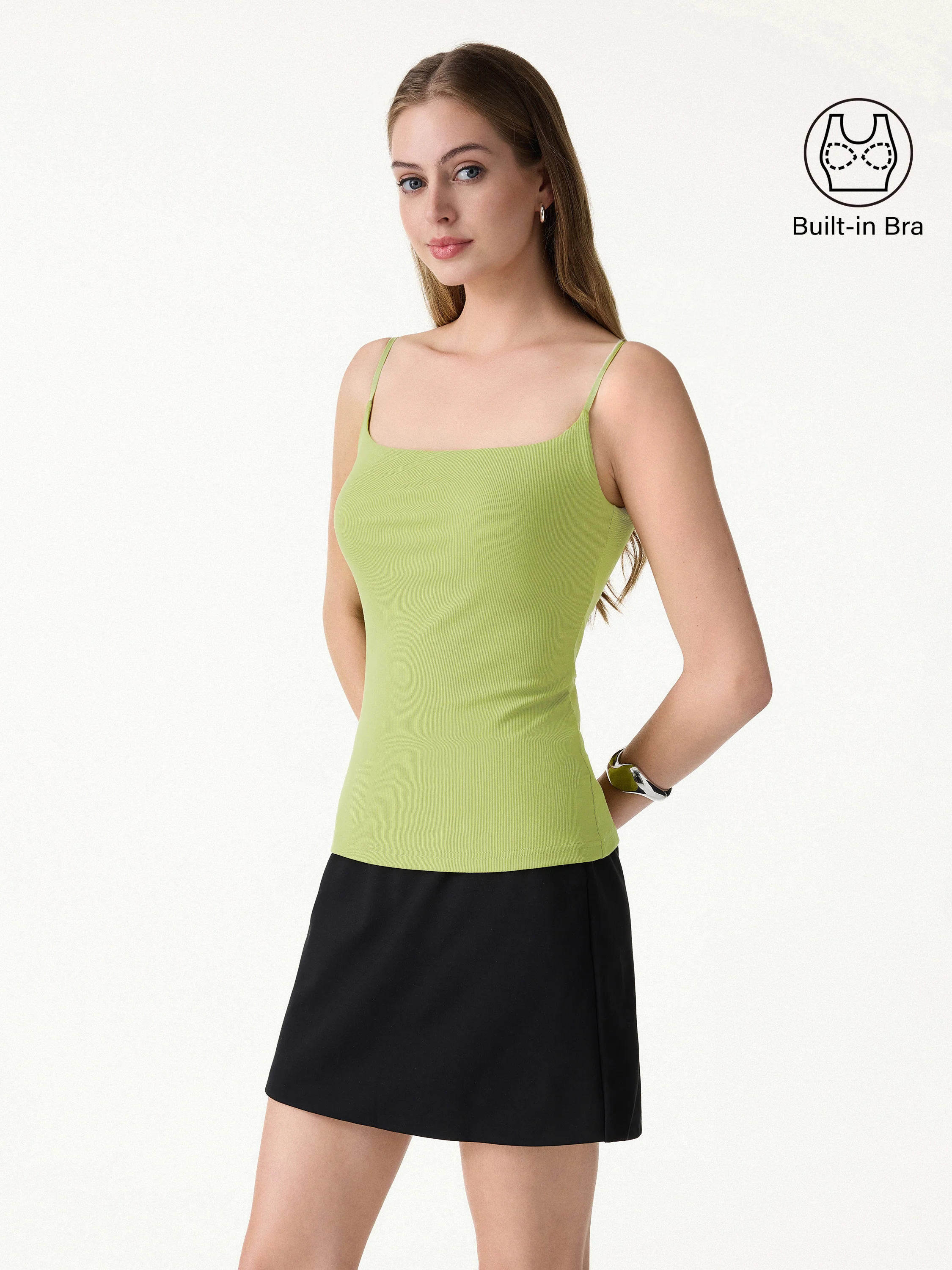Sweat-Wicking Square Neck Stretchy Spaghetti Bra Tank - Image 14