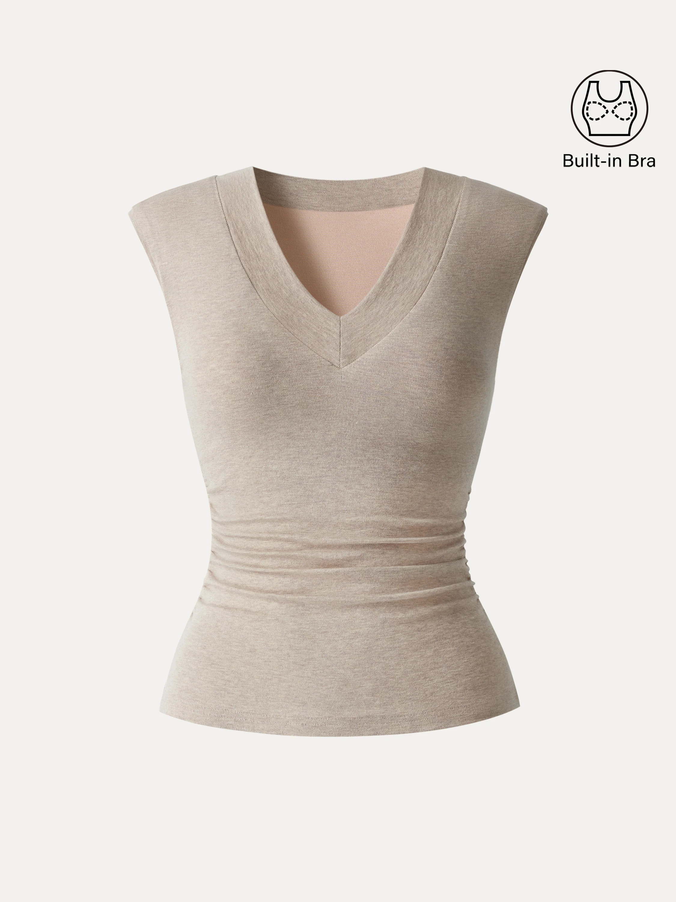 Sweat-Wicking V-Neck Wide Shoulder Ruched Bra Top - Image 11