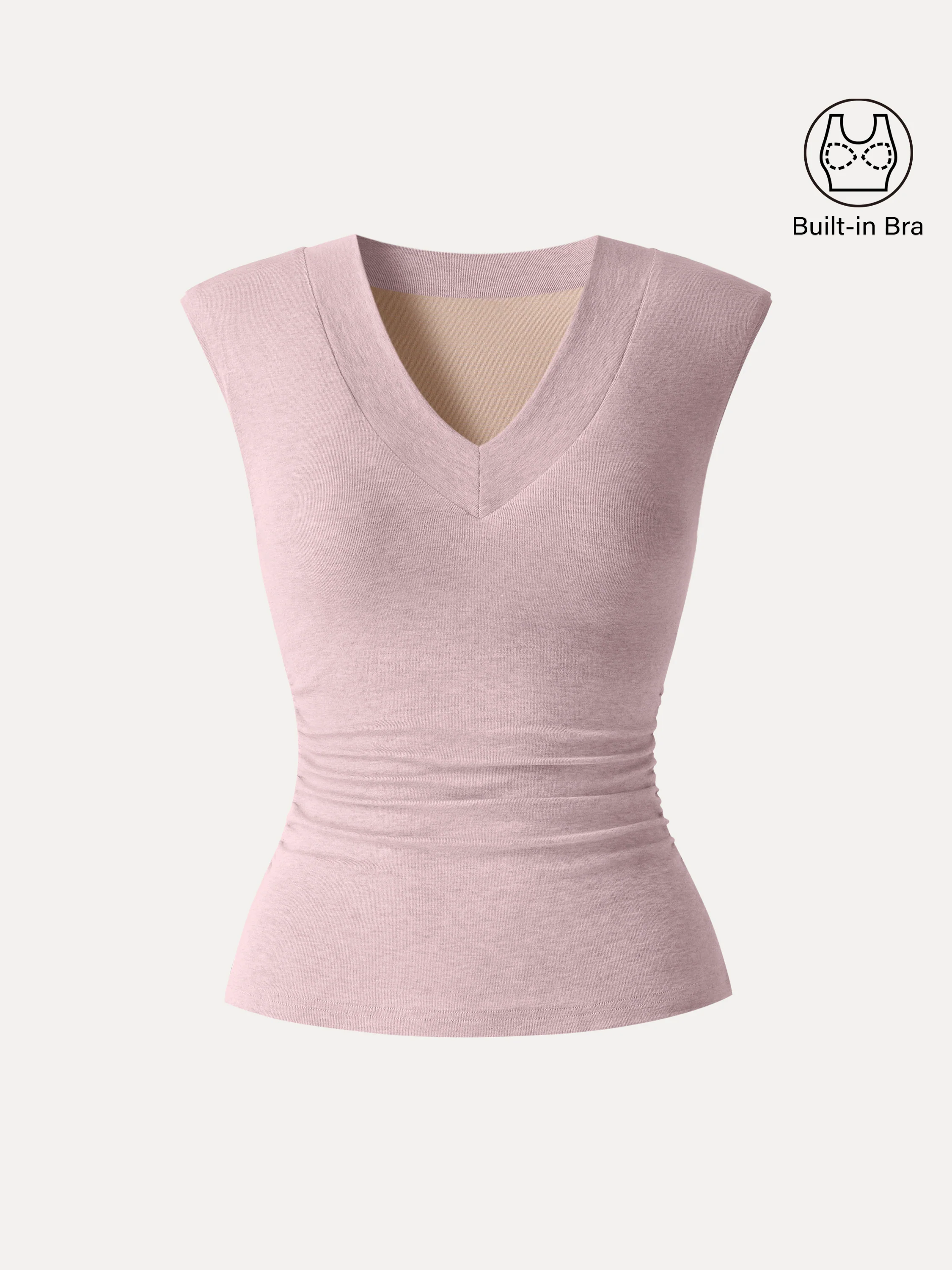 Sweat-Wicking V-Neck Wide Shoulder Ruched Bra Top - Image 12