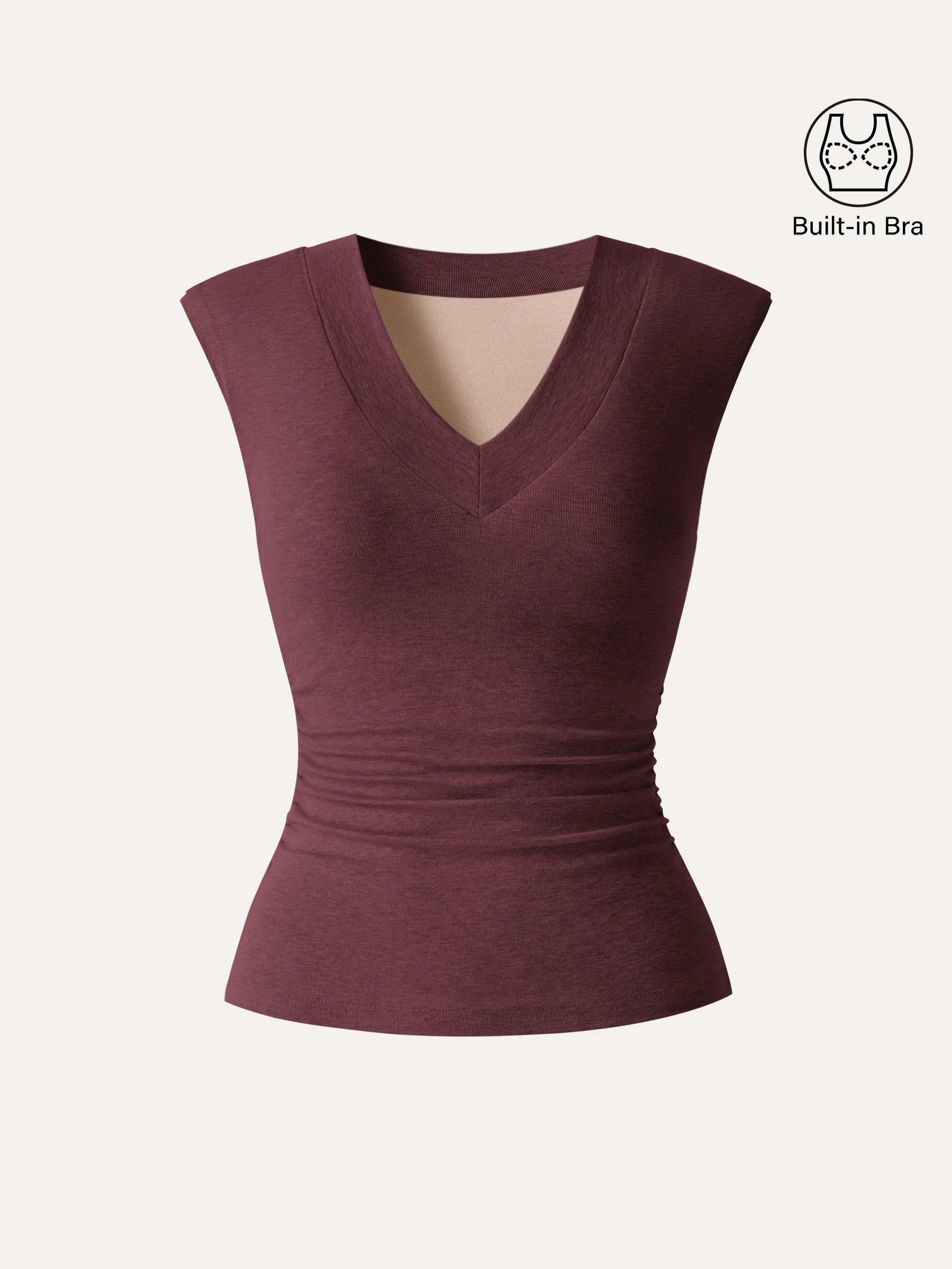 Sweat-Wicking V-Neck Wide Shoulder Ruched Bra Top - Image 13