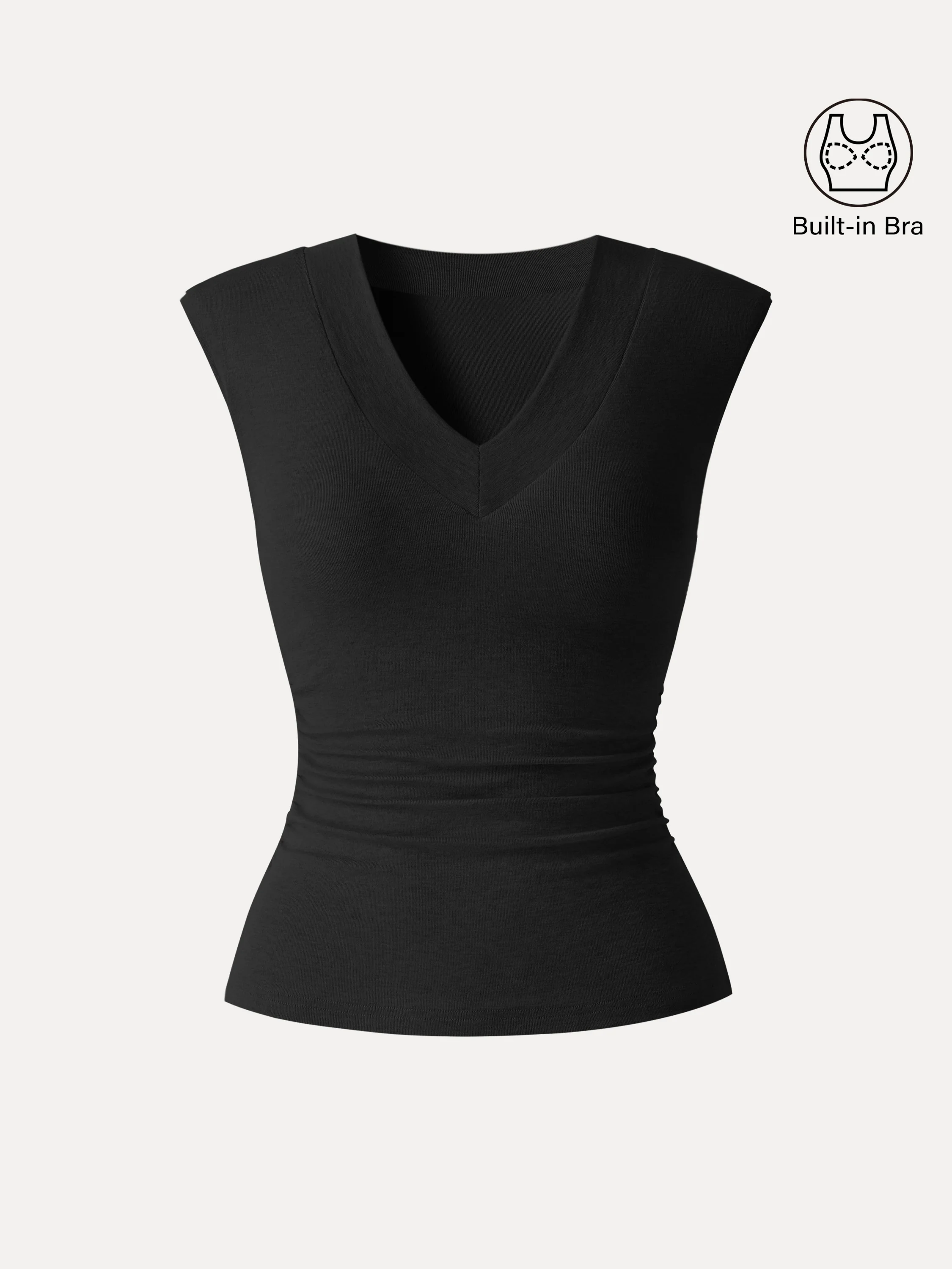Sweat-Wicking V-Neck Wide Shoulder Ruched Bra Top - Image 14