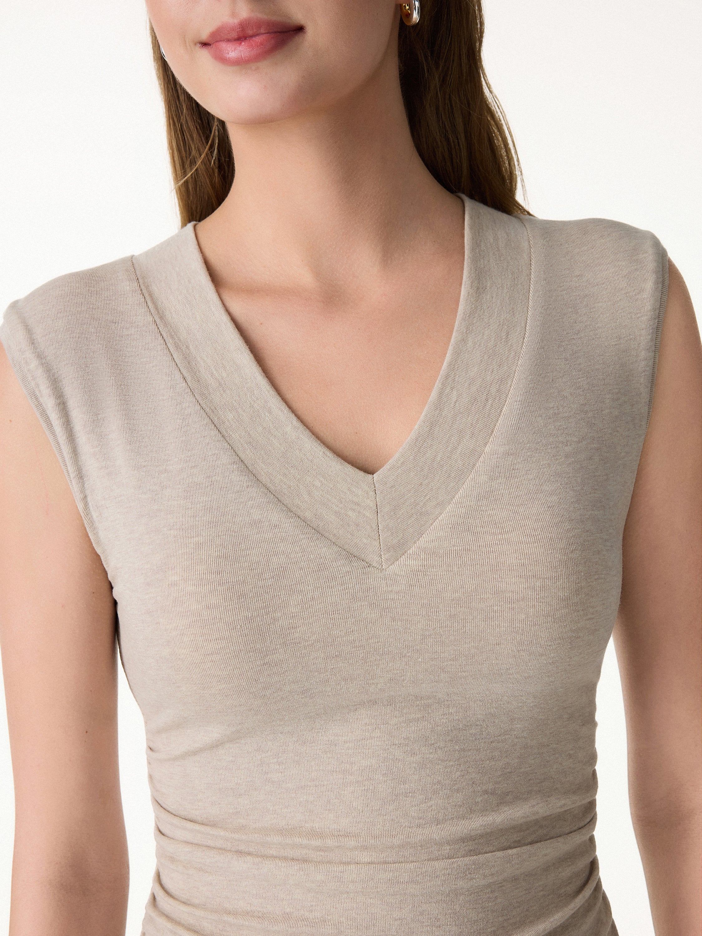 Sweat-Wicking V-Neck Wide Shoulder Ruched Bra Top - Image 5