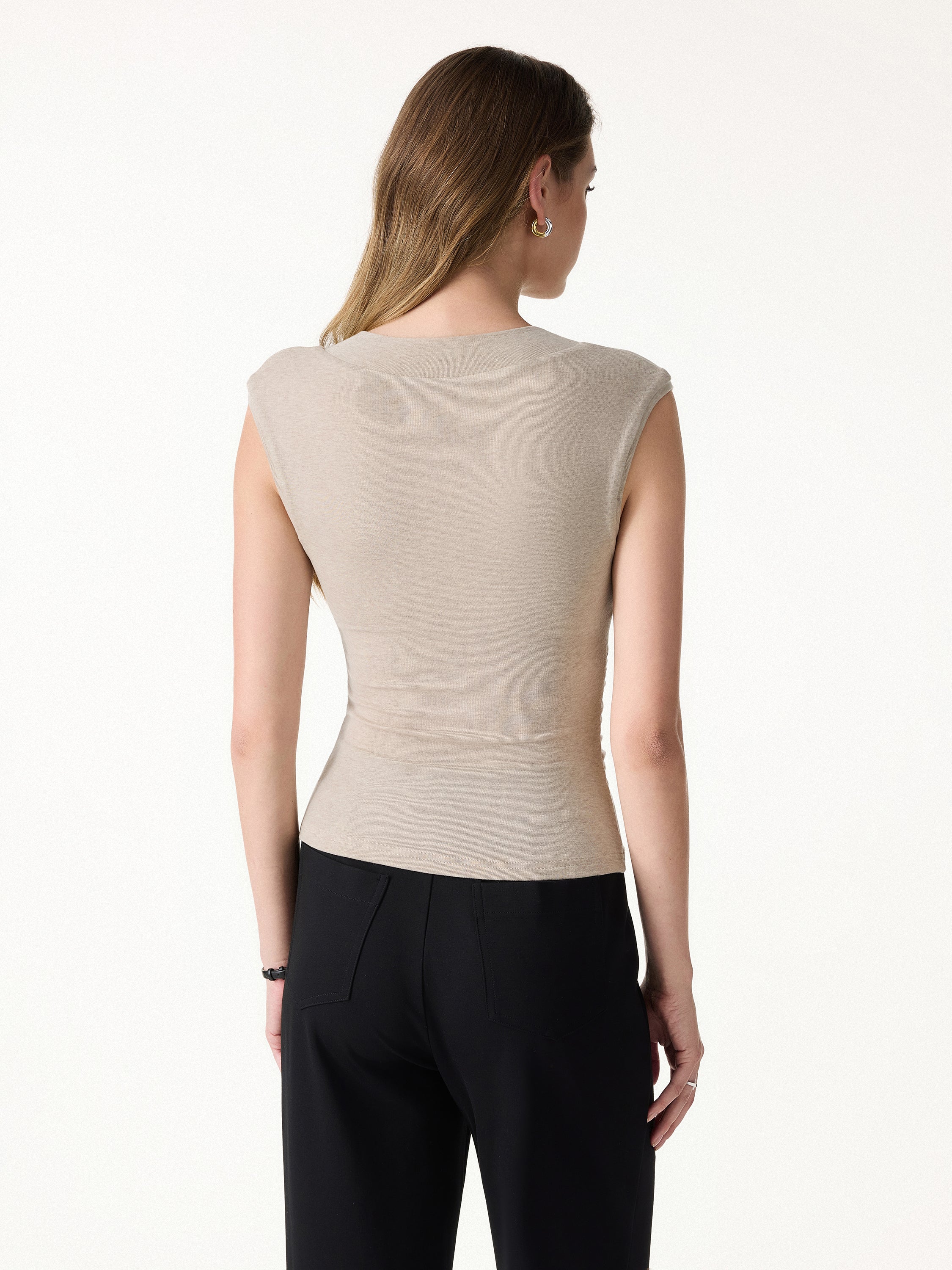 Sweat-Wicking V-Neck Wide Shoulder Ruched Bra Top - Image 8