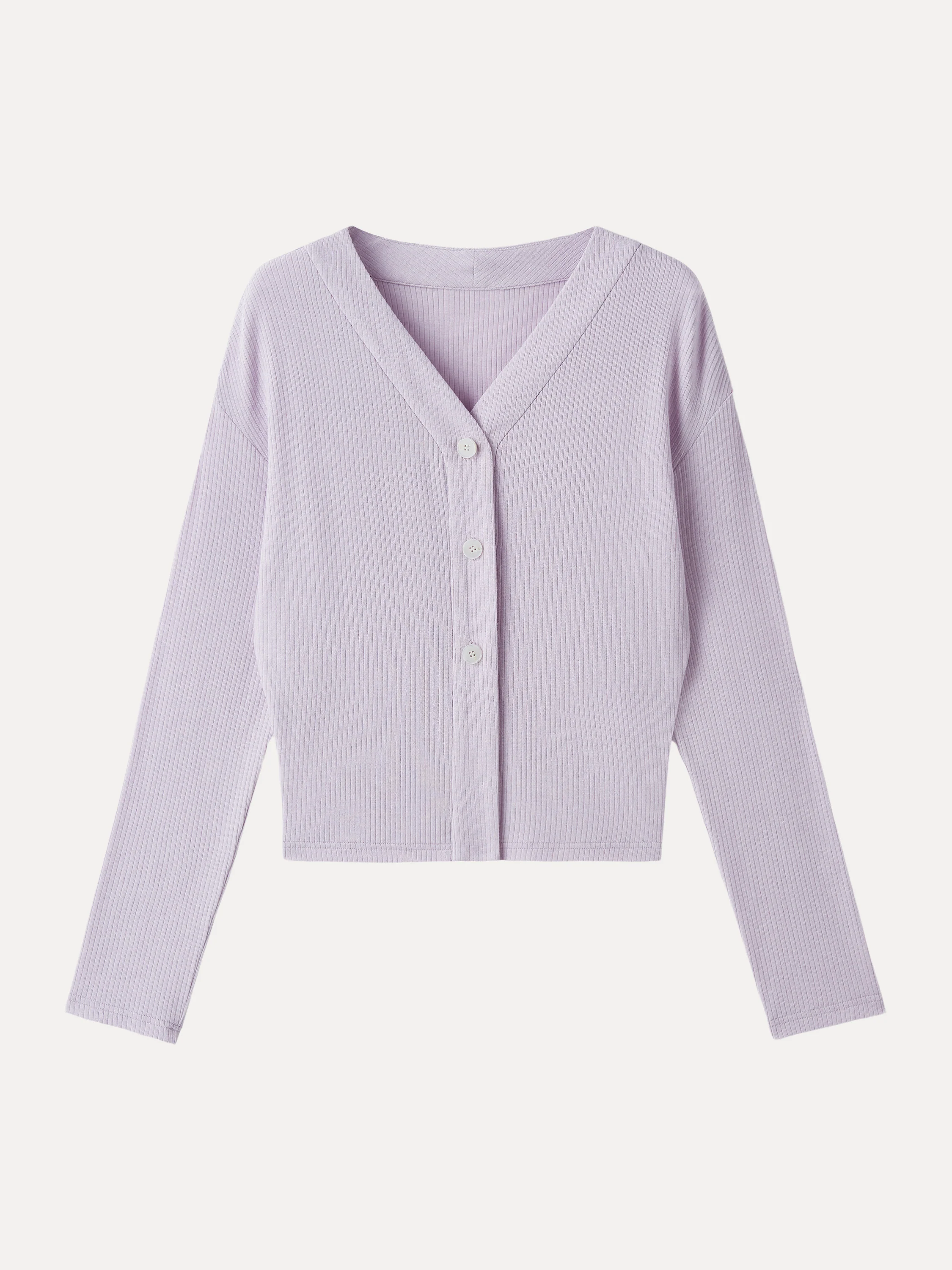 Textured Rib Relaxed V-Neck Button-Up Cardigan - Image 10