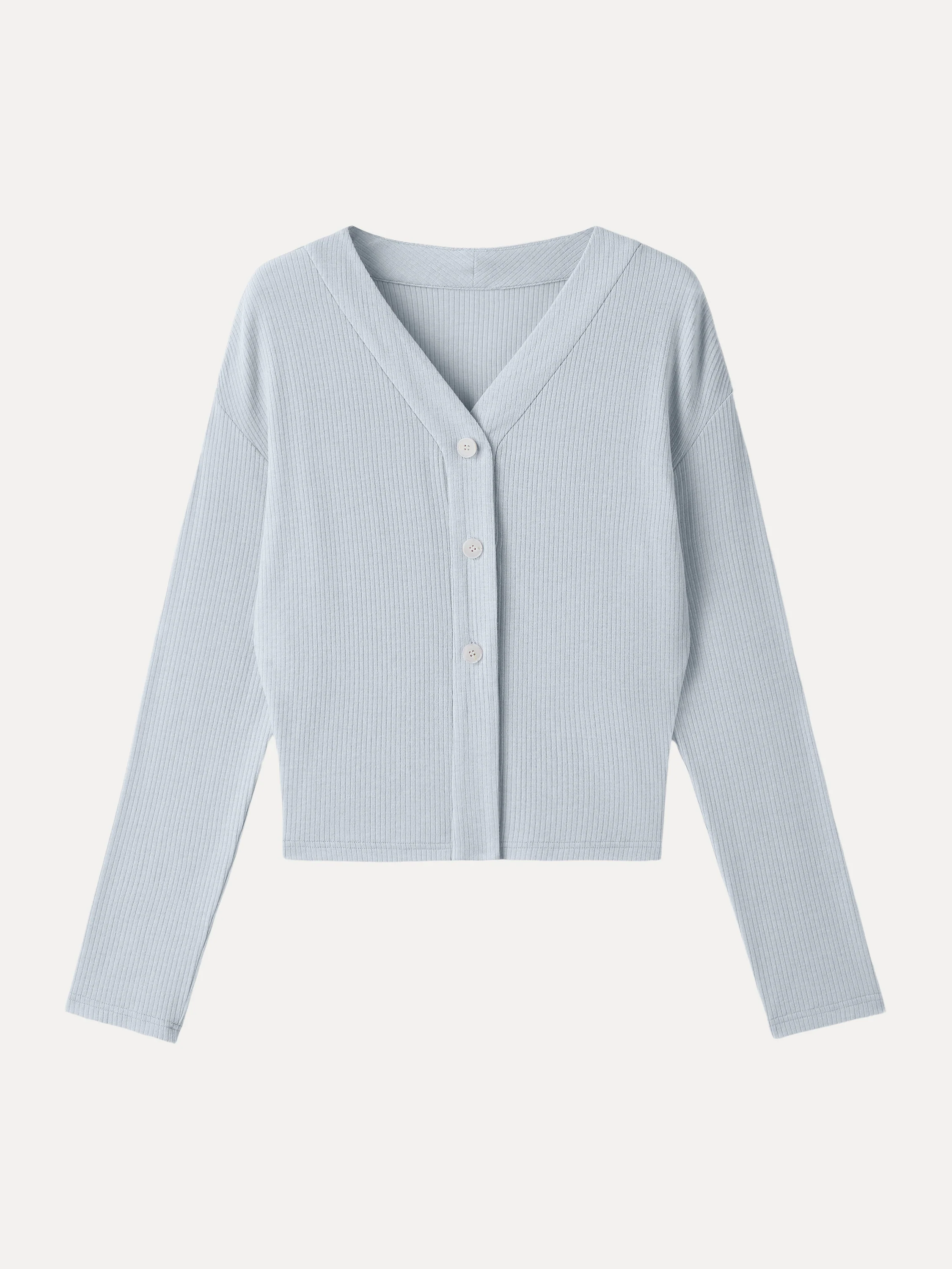 Textured Rib Relaxed V-Neck Button-Up Cardigan - Image 12