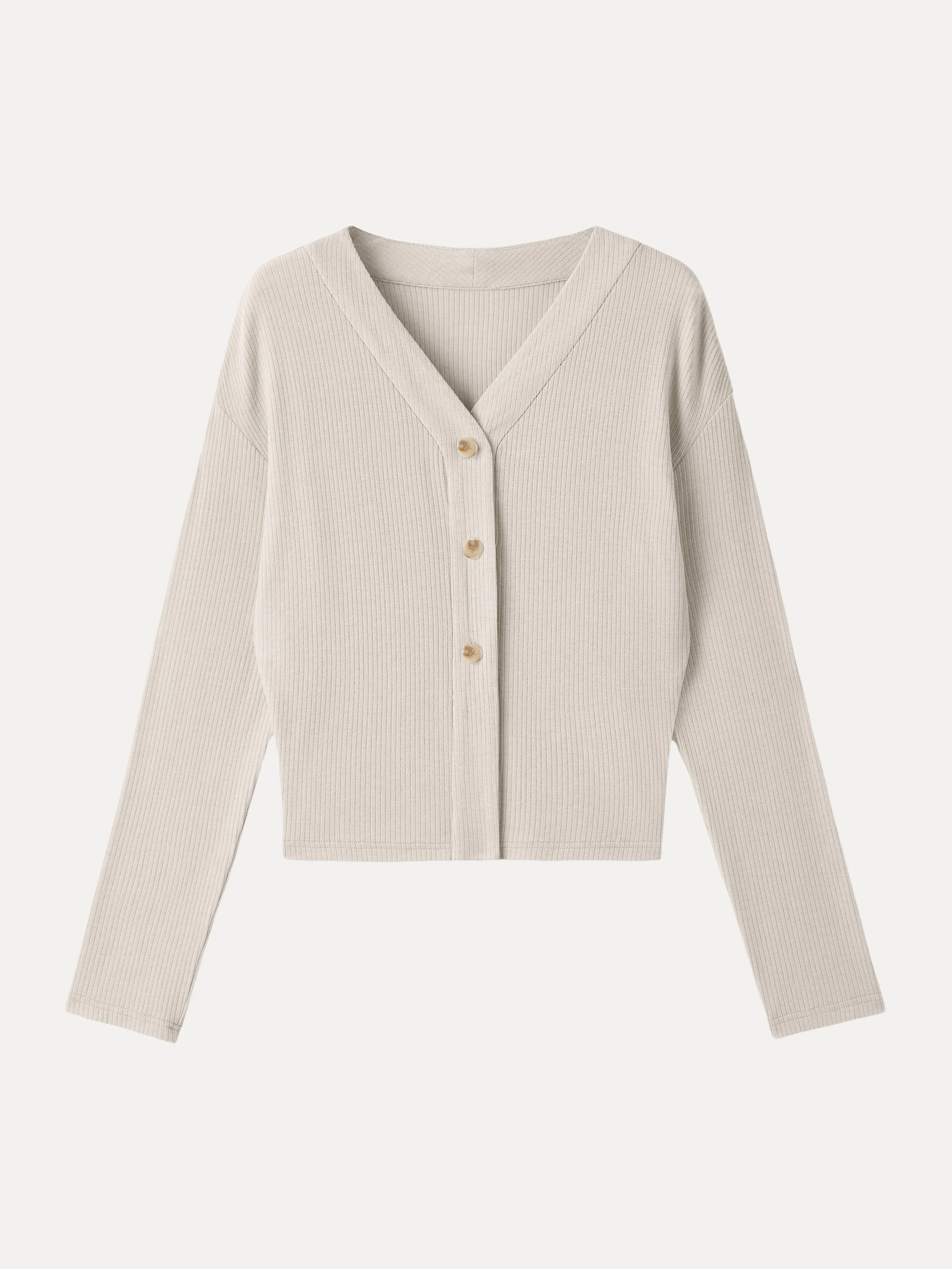 Textured Rib Relaxed V-Neck Button-Up Cardigan - Image 2