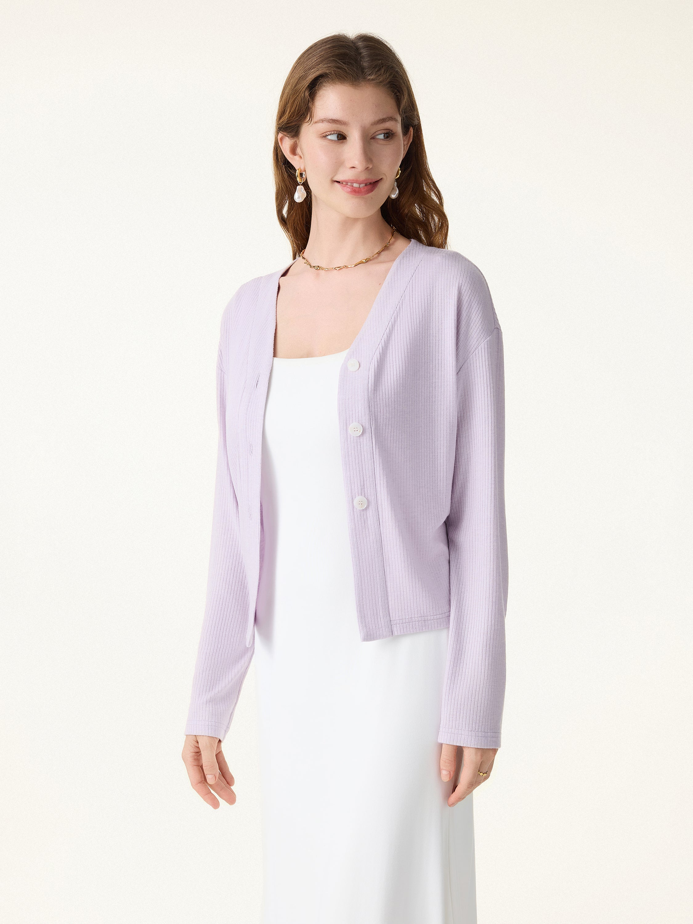 Textured Rib Relaxed V-Neck Button-Up Cardigan - Image 6