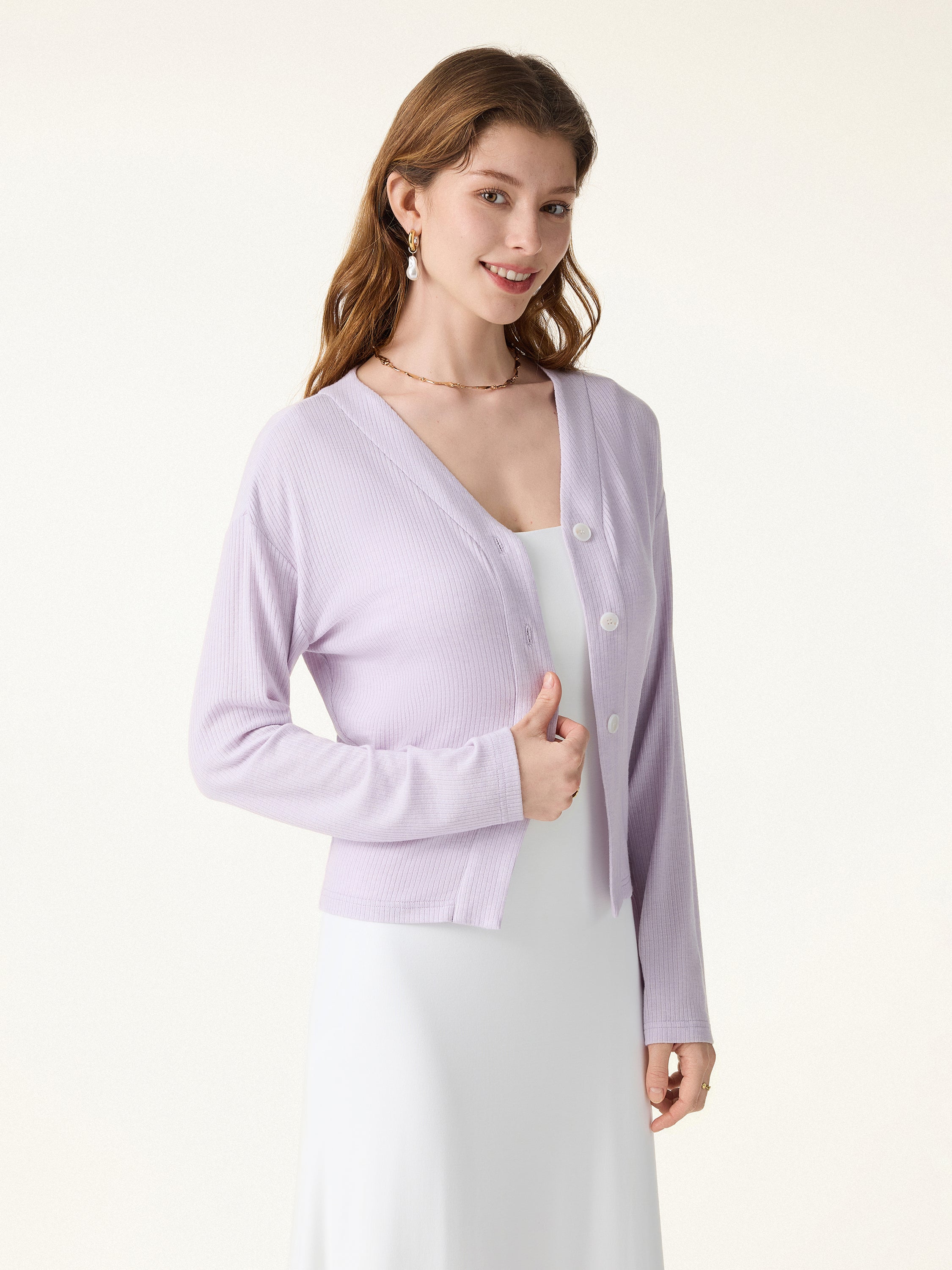Textured Rib Relaxed V-Neck Button-Up Cardigan - Image 7