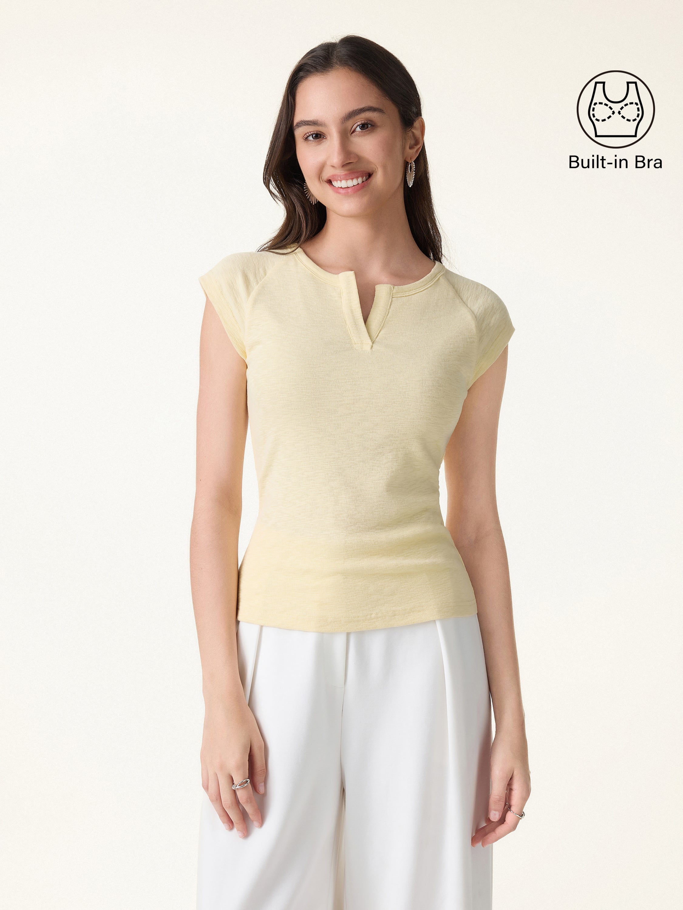 Textured Stretch Cotton Raglan Cap Sleeve Bra Tee - Image 4