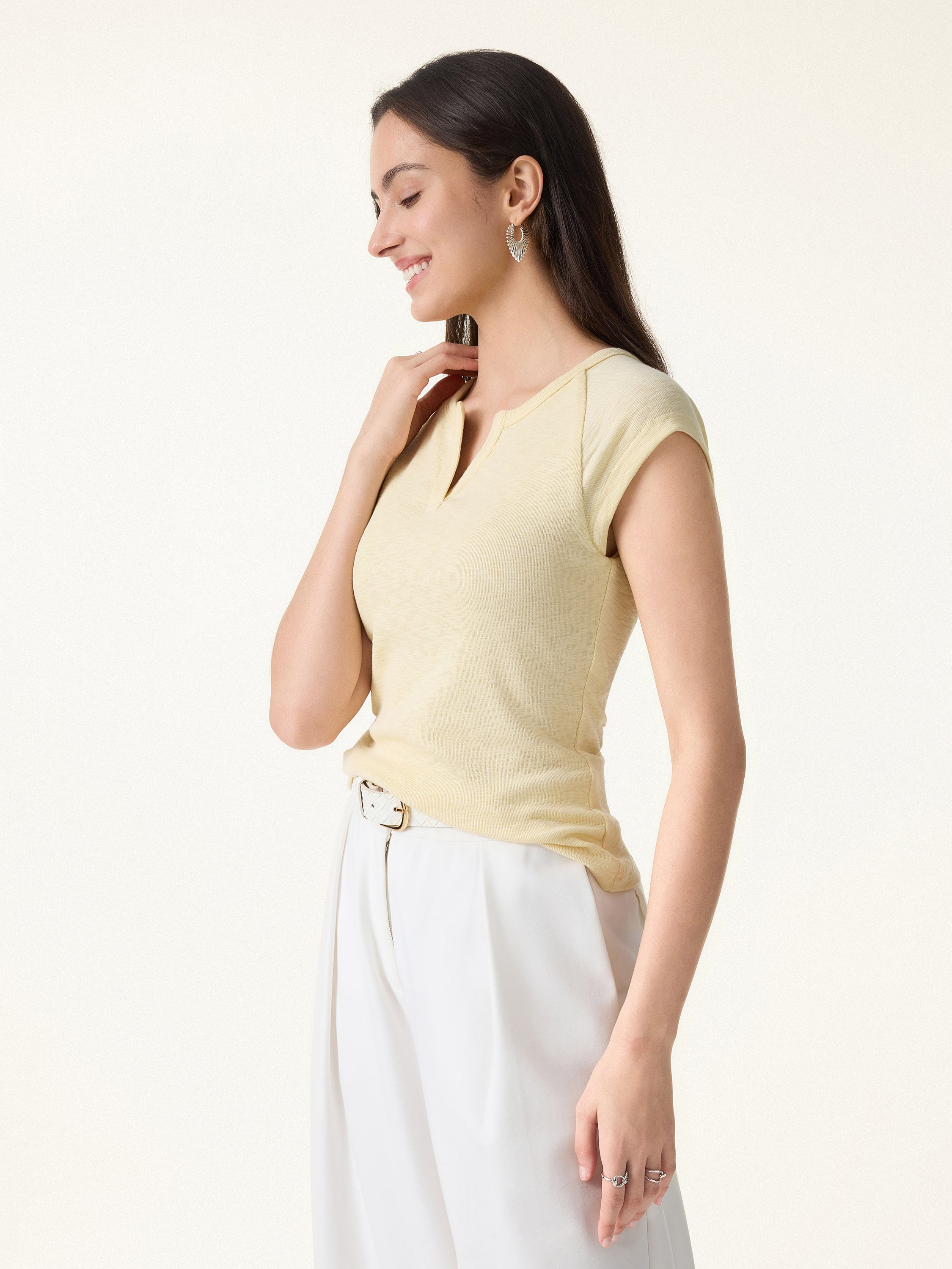 Textured Stretch Cotton Raglan Cap Sleeve Bra Tee - Image 5