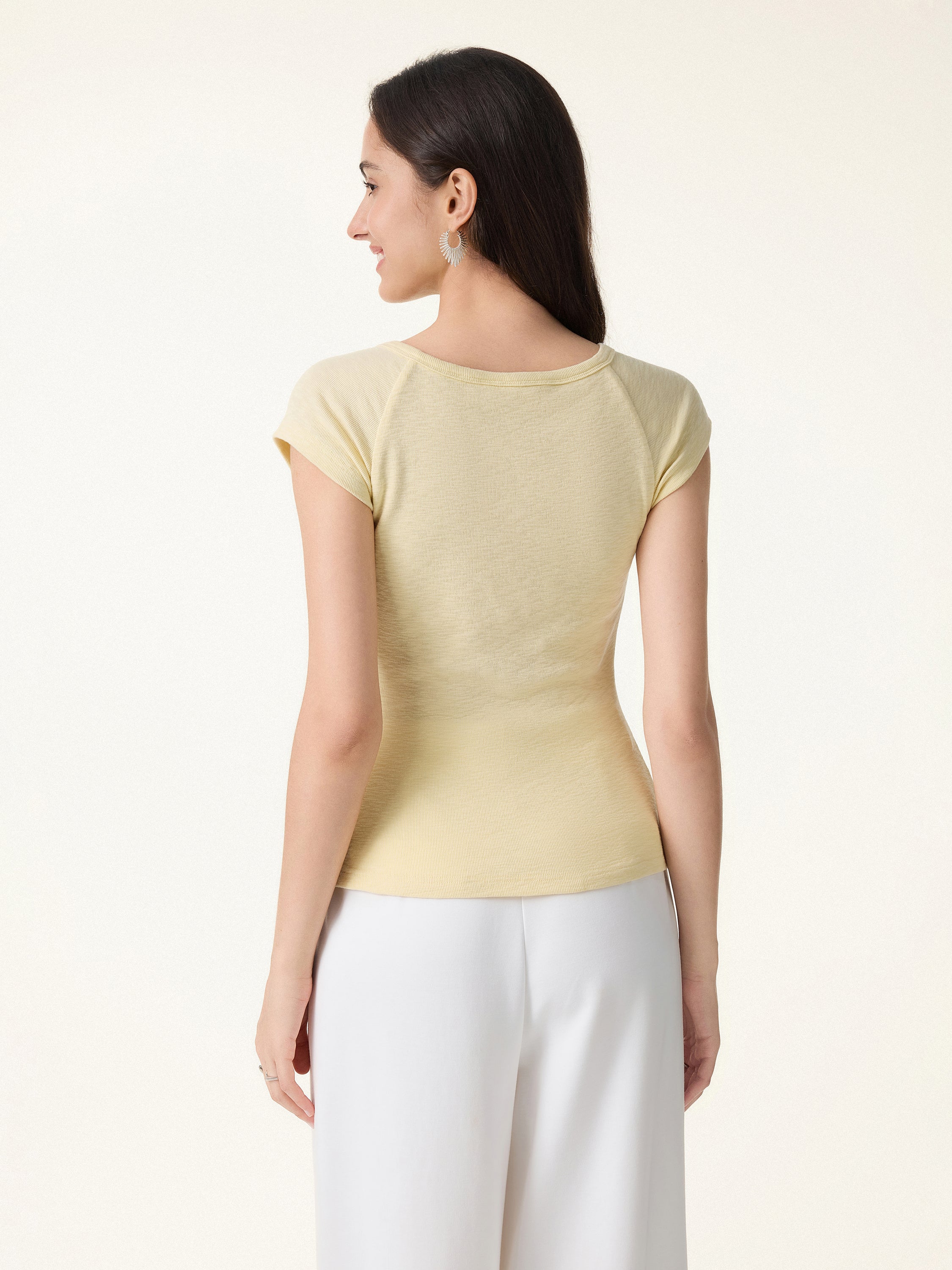 Textured Stretch Cotton Raglan Cap Sleeve Bra Tee - Image 7
