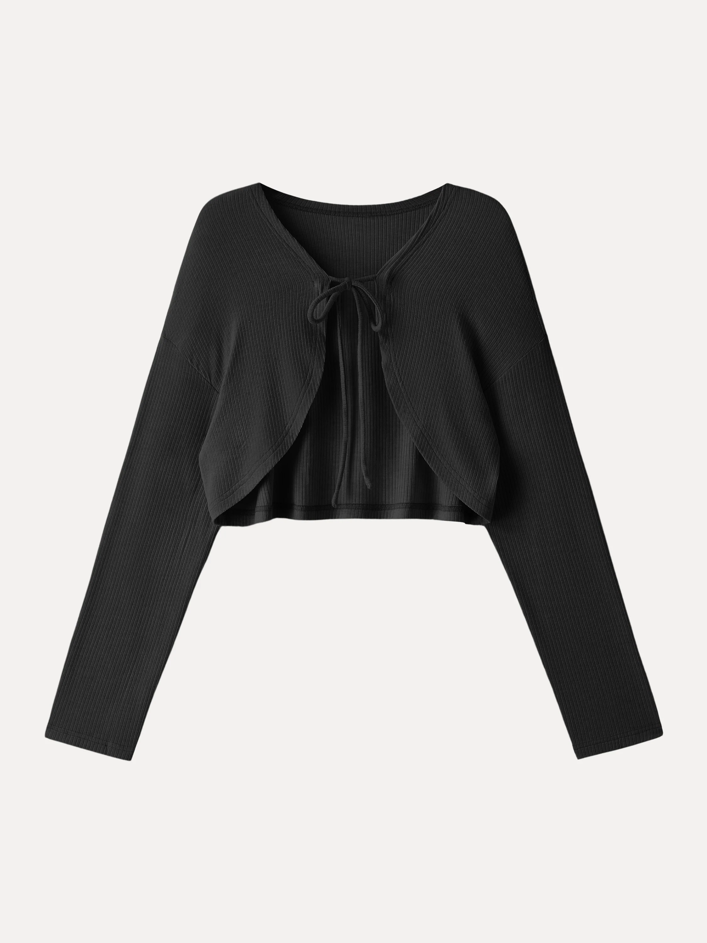Textured Summer Cropped Cardigan with Tie - Image 13