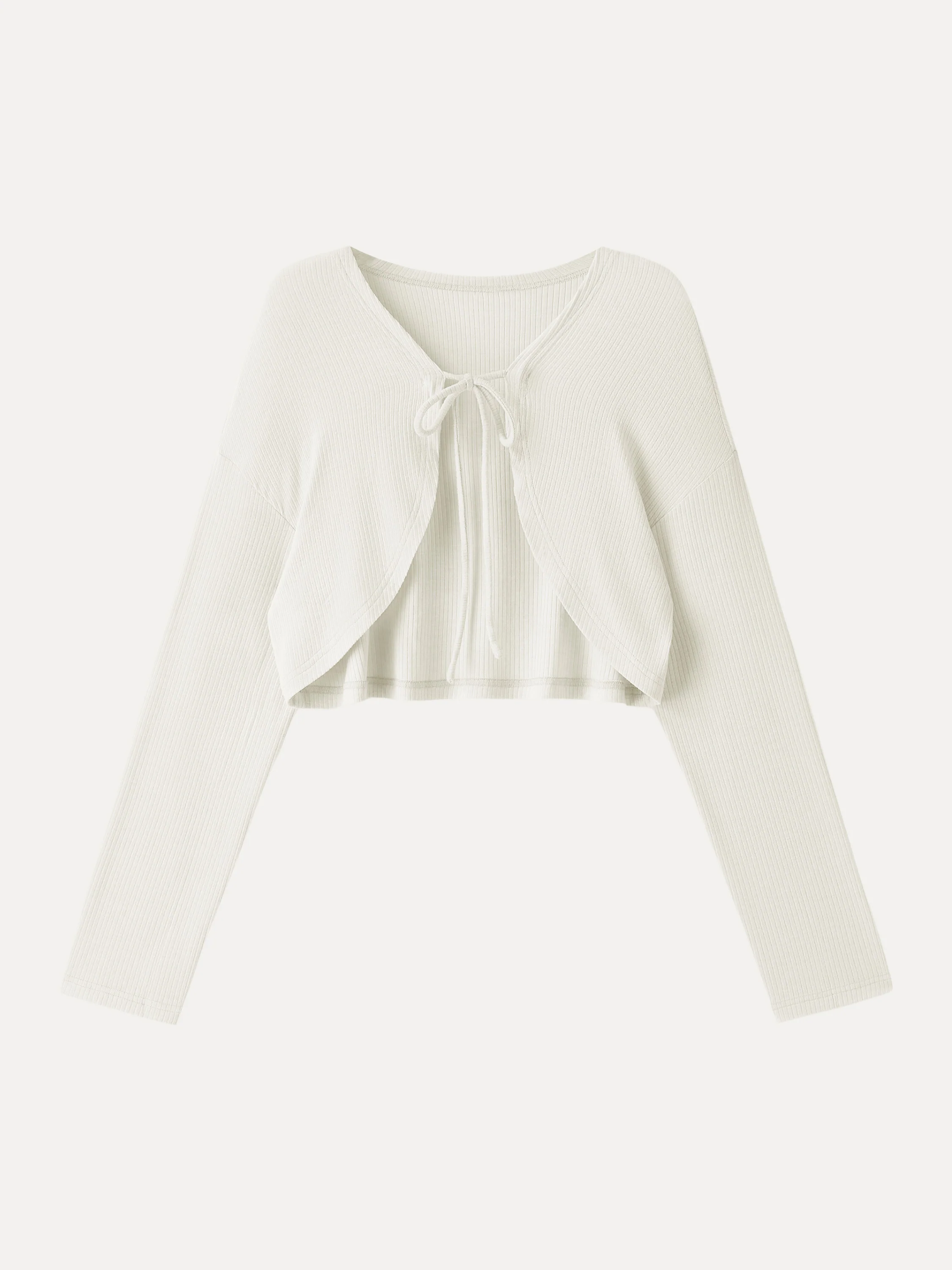 Textured Summer Cropped Cardigan with Tie - Image 2
