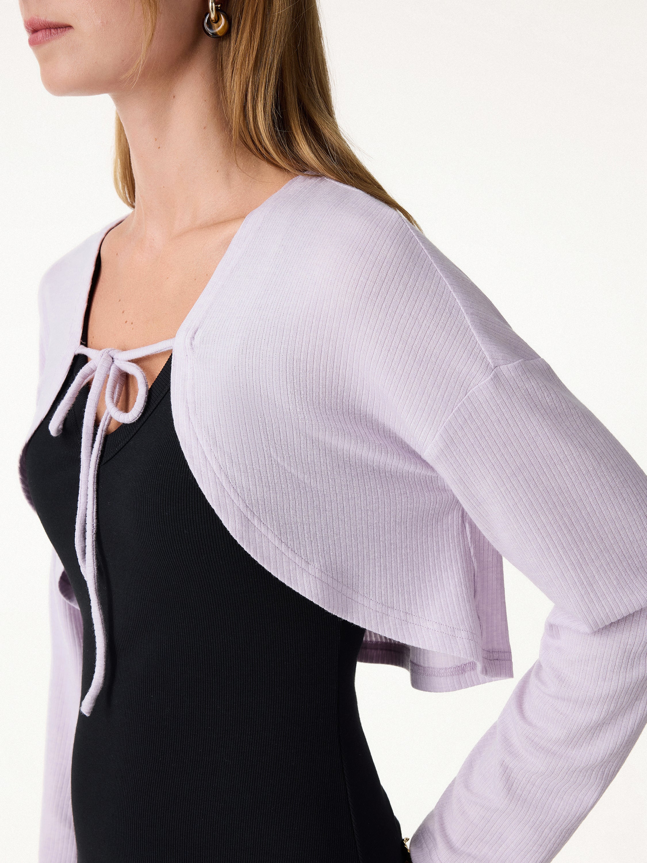 Textured Summer Cropped Cardigan with Tie - Image 6