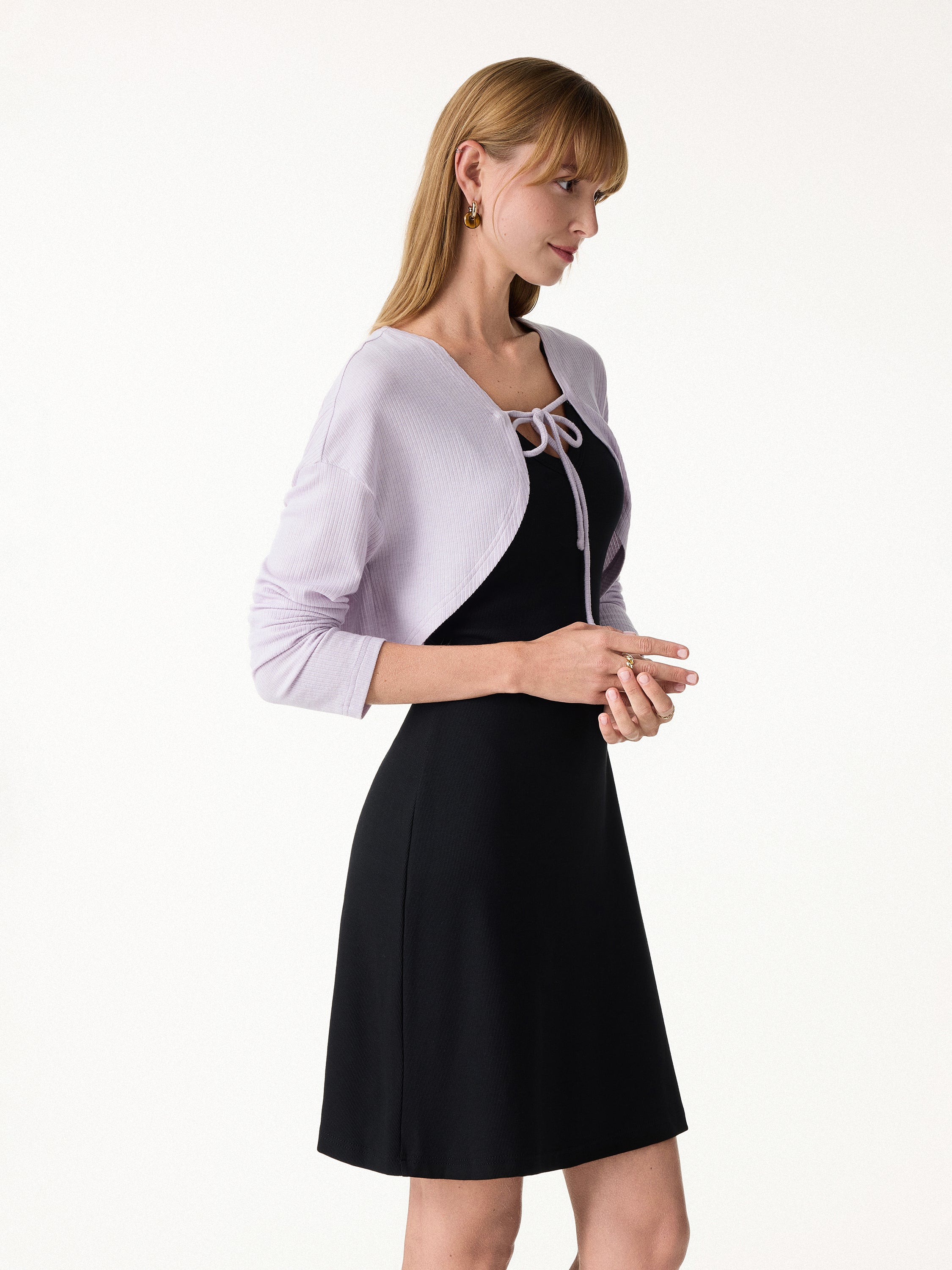 Textured Summer Cropped Cardigan with Tie - Image 8