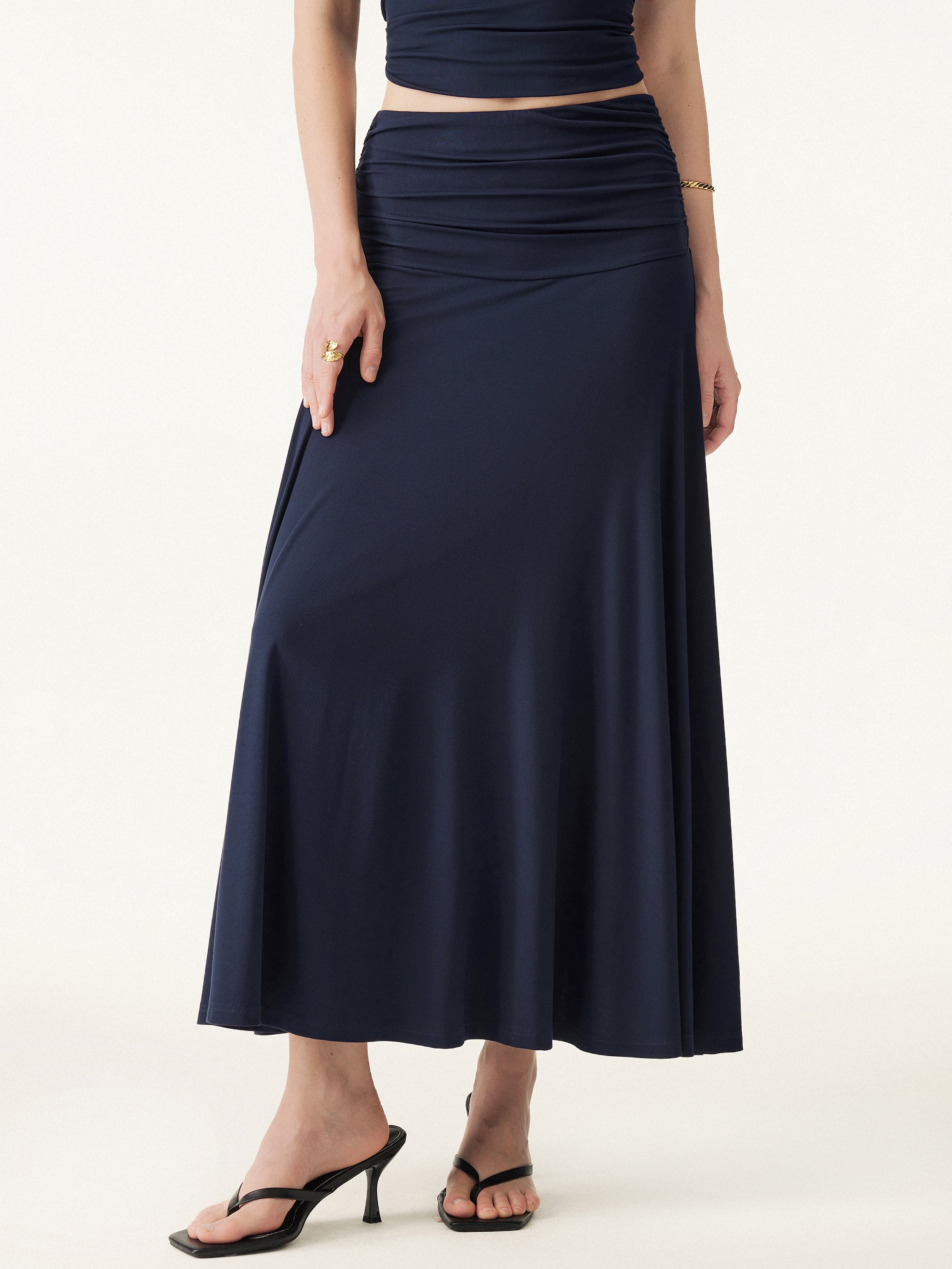 Ultrasoft Mid Rise A-line Ruched Maxi Skirt - Image 3