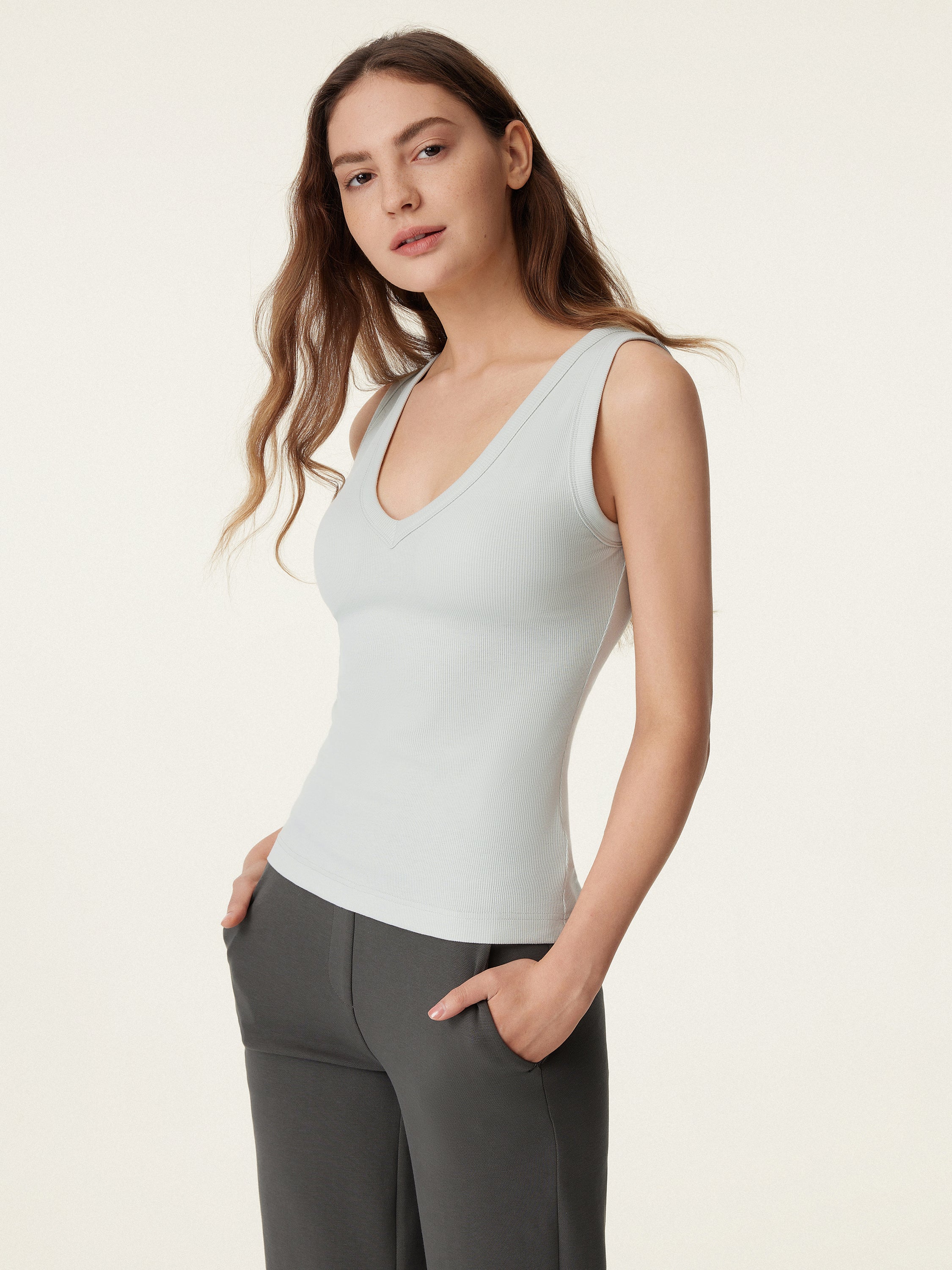 Stretchy V-neck Cotton New Airy Bra Tank - Image 22