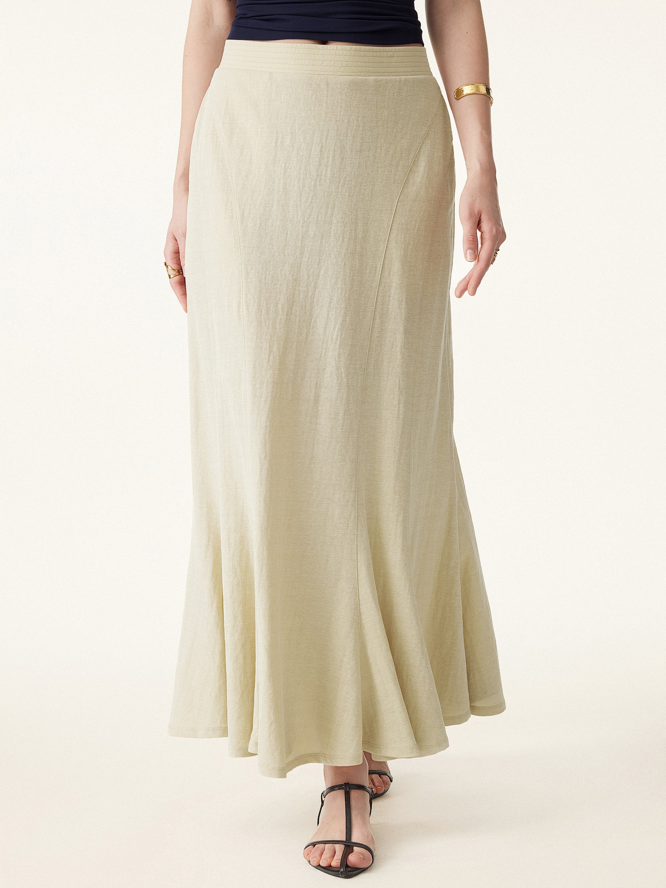 Wrinkle-resistant Cotton-linen Pull-on Midi Skirt - Image 5