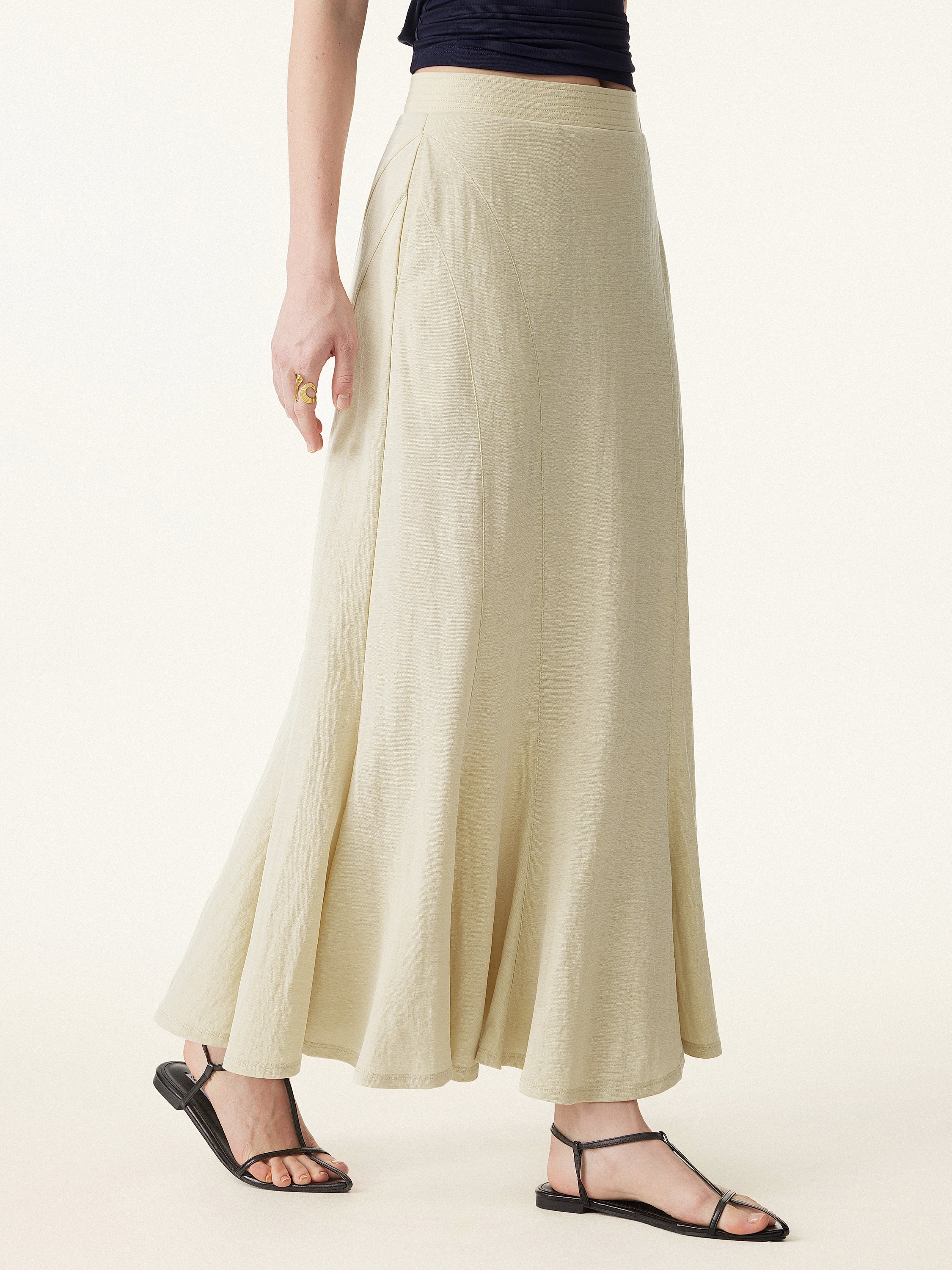 Wrinkle-resistant Cotton-linen Pull-on Midi Skirt - Image 6
