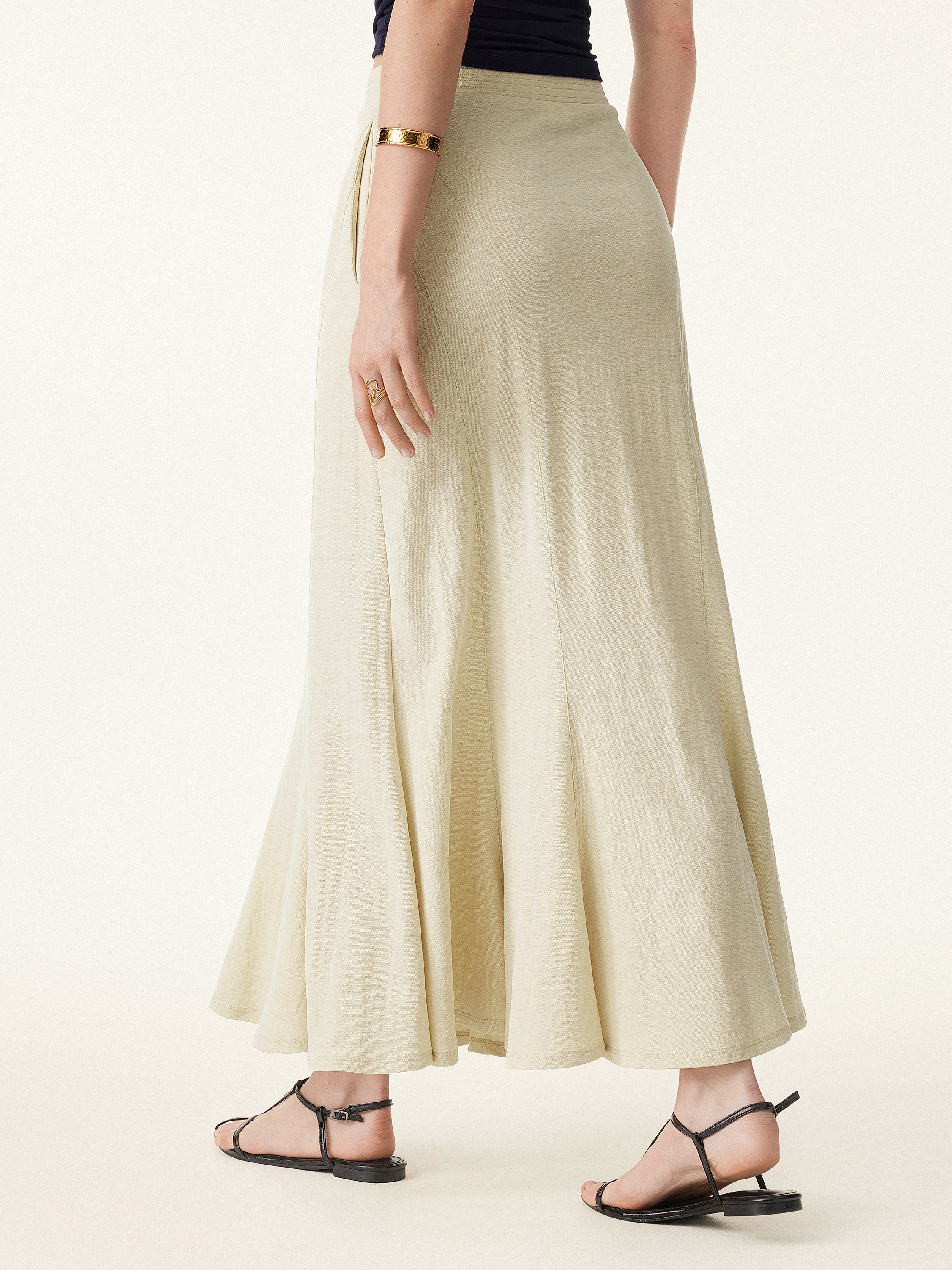 Wrinkle-resistant Cotton-linen Pull-on Midi Skirt - Image 7