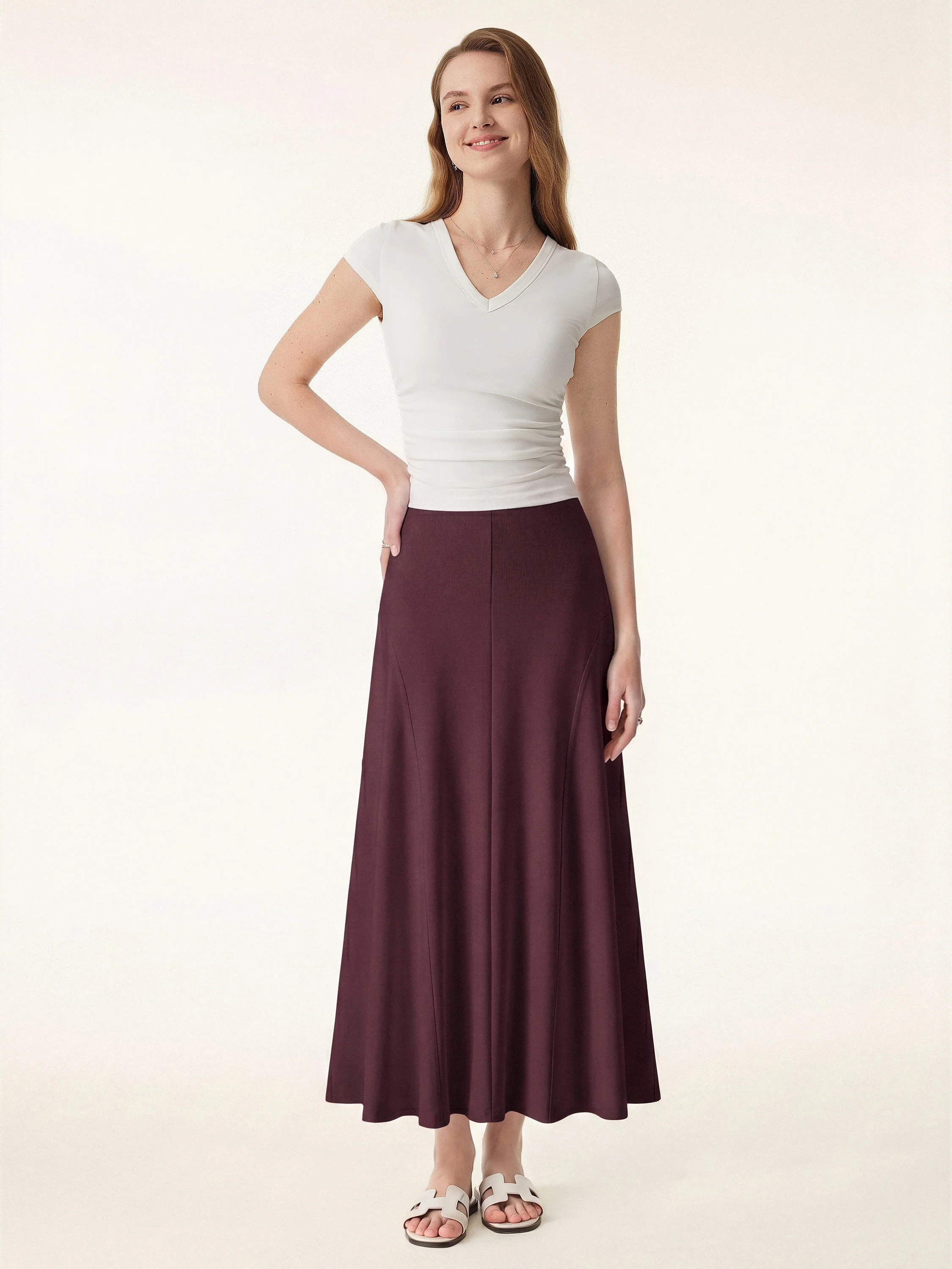 Wrinkle-Resistant A-Line Flared Maxi Skirt - Image 14