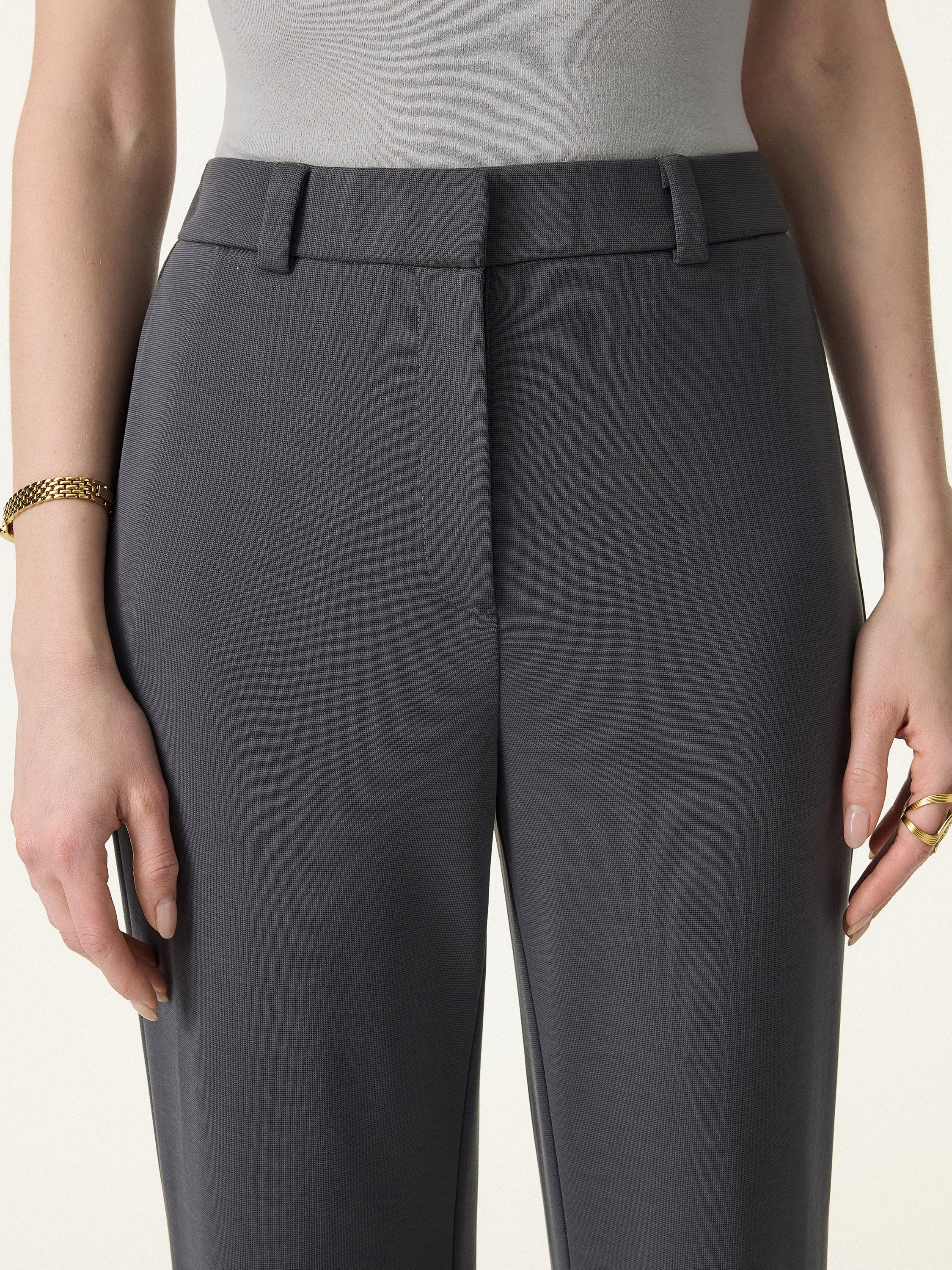 Wrinkle-Resistant High Rise Flared Trousers with Pockets - Image 5