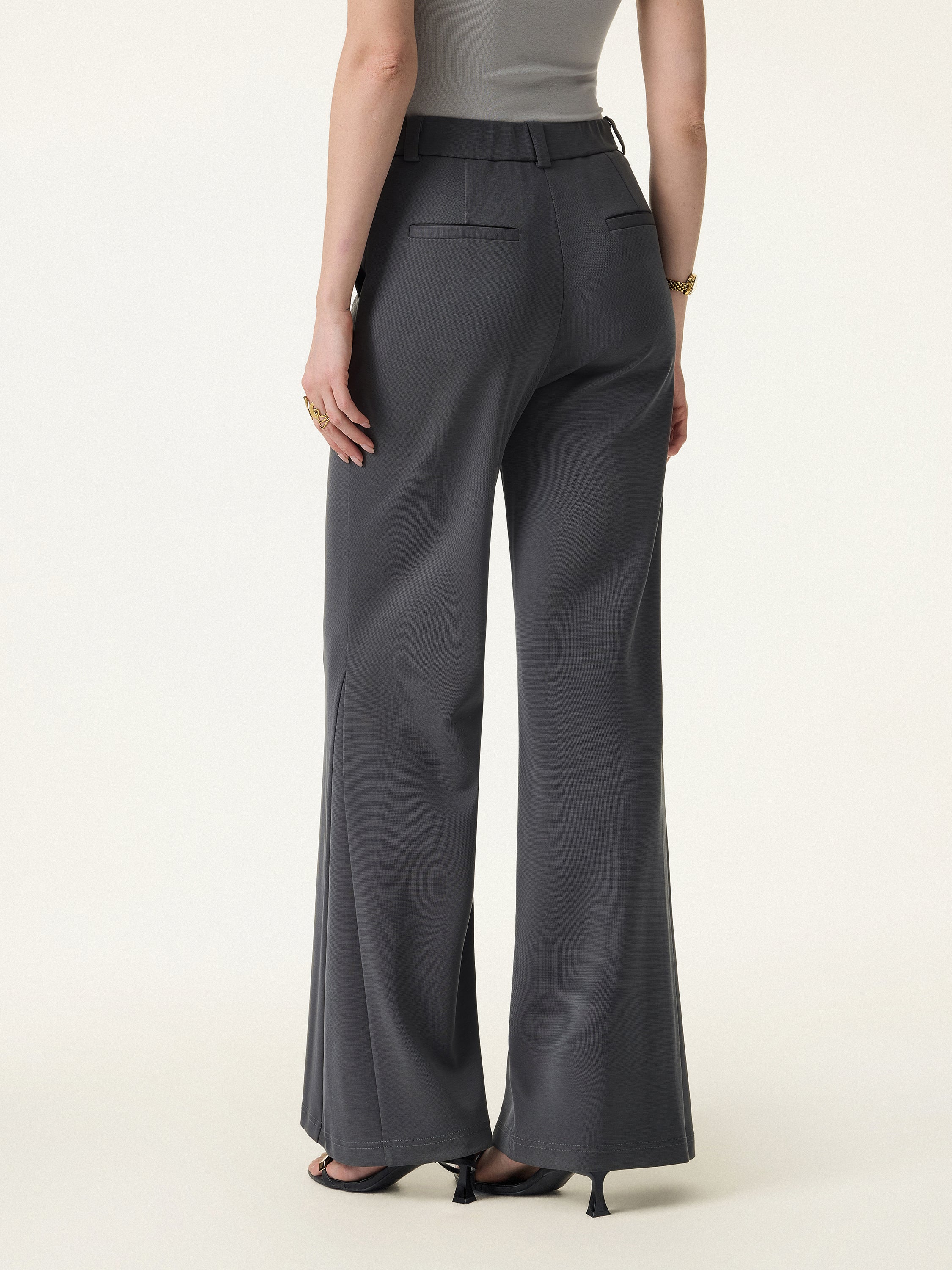 Wrinkle-Resistant High Rise Flared Trousers with Pockets - Image 9