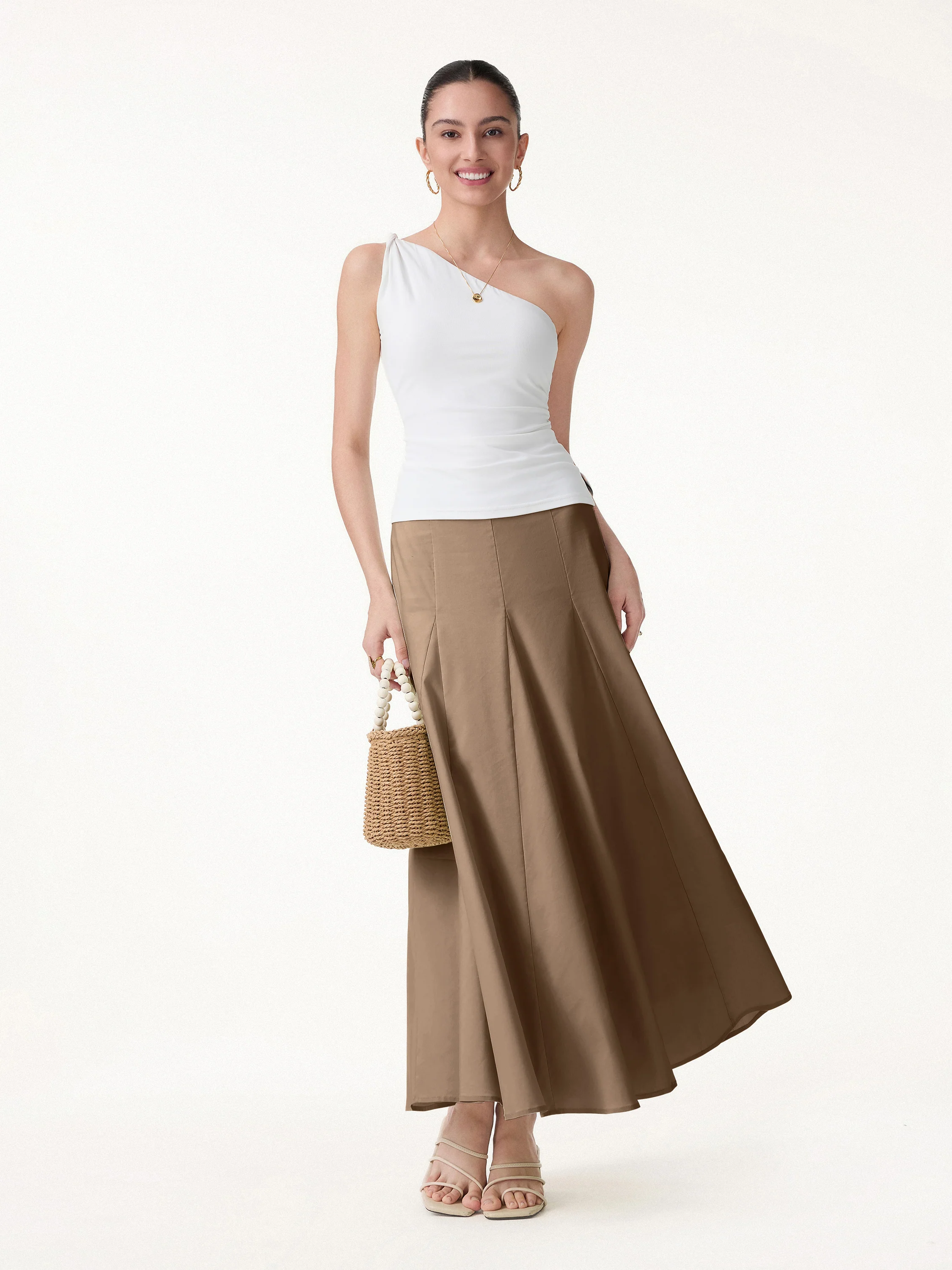 Wrinkle-Resistant Linen Blend Maxi Flare Skirt - Image 3