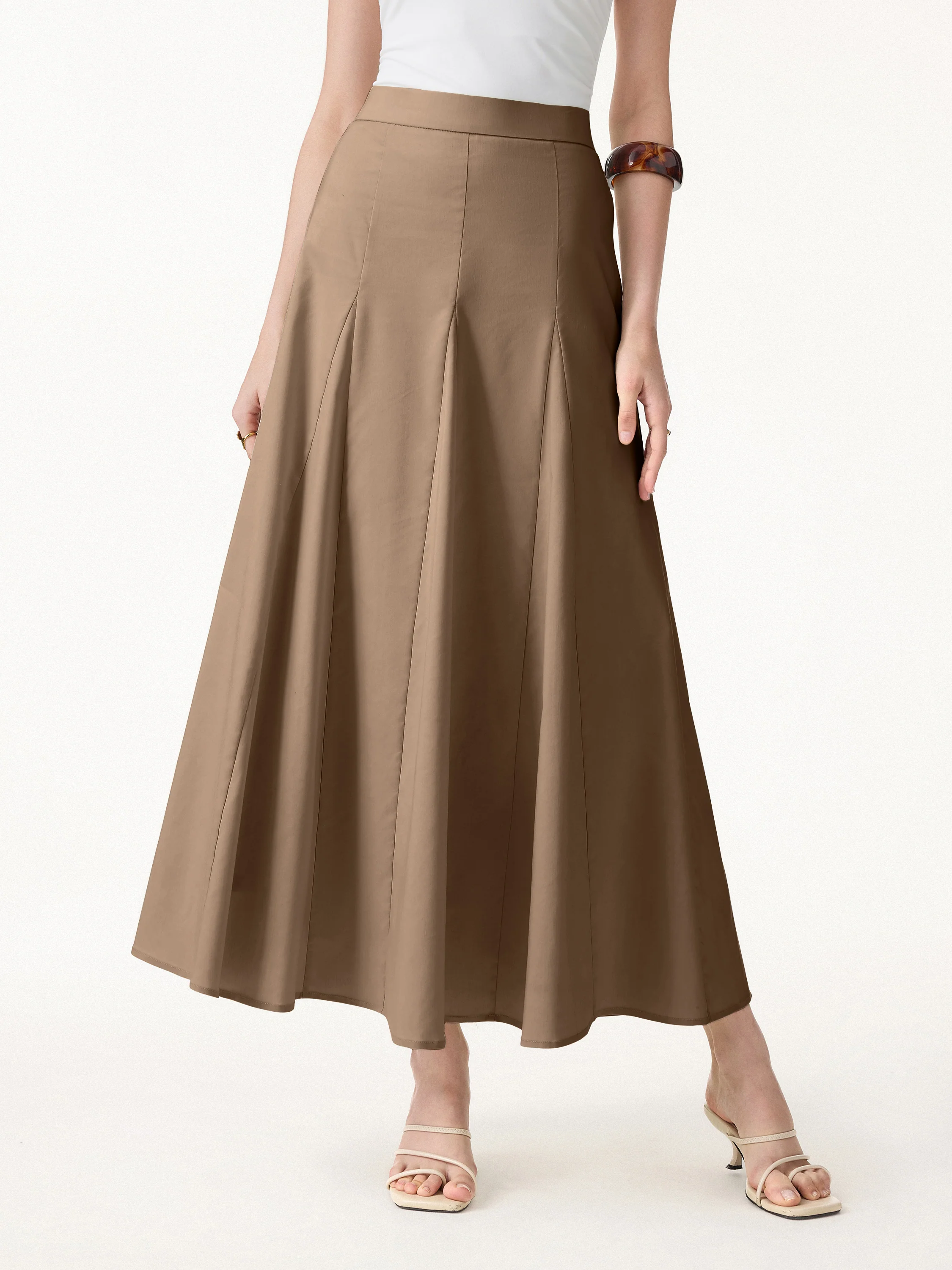 Wrinkle-Resistant Linen Blend Maxi Flare Skirt - Image 5