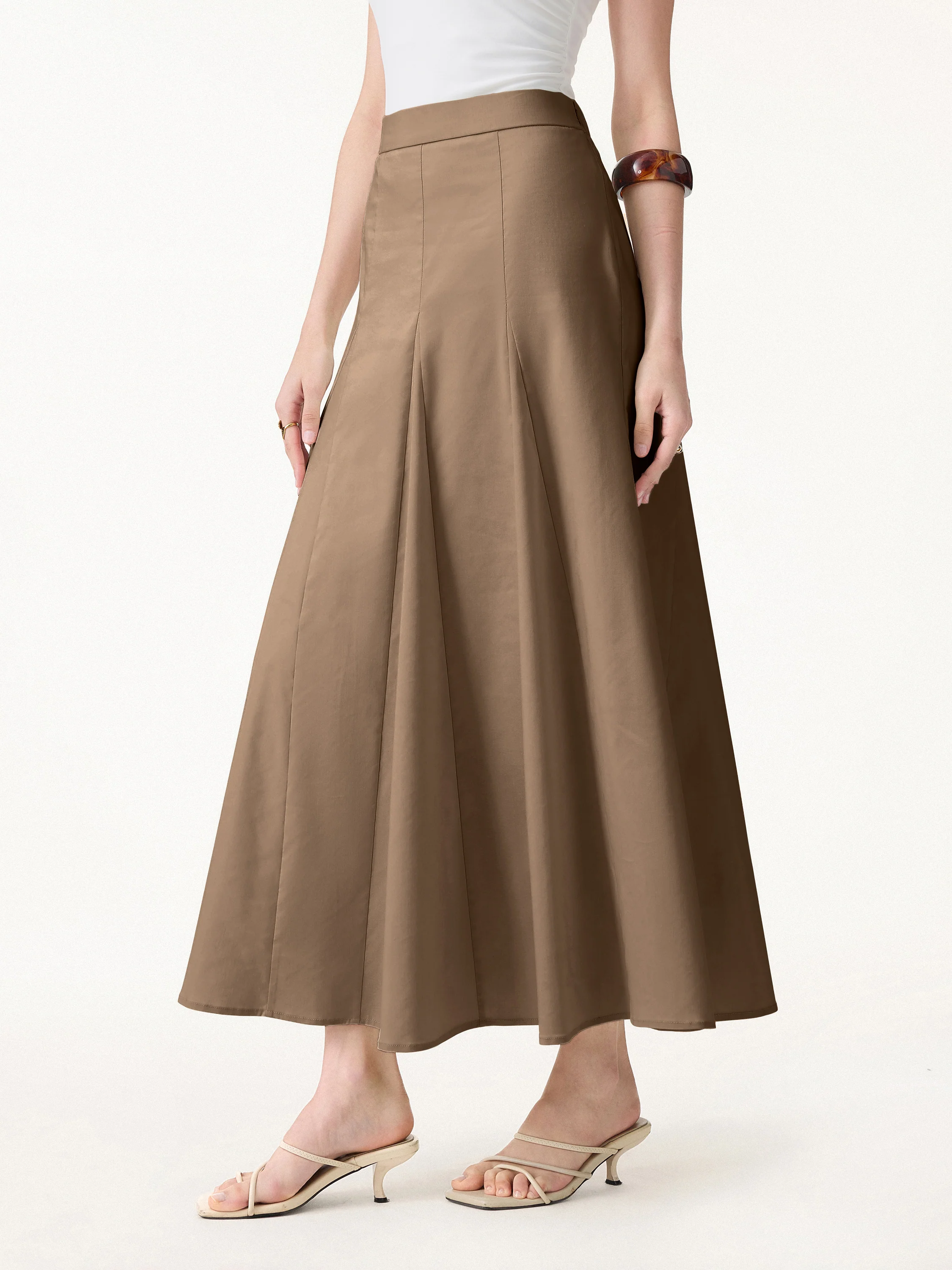 Wrinkle-Resistant Linen Blend Maxi Flare Skirt - Image 6