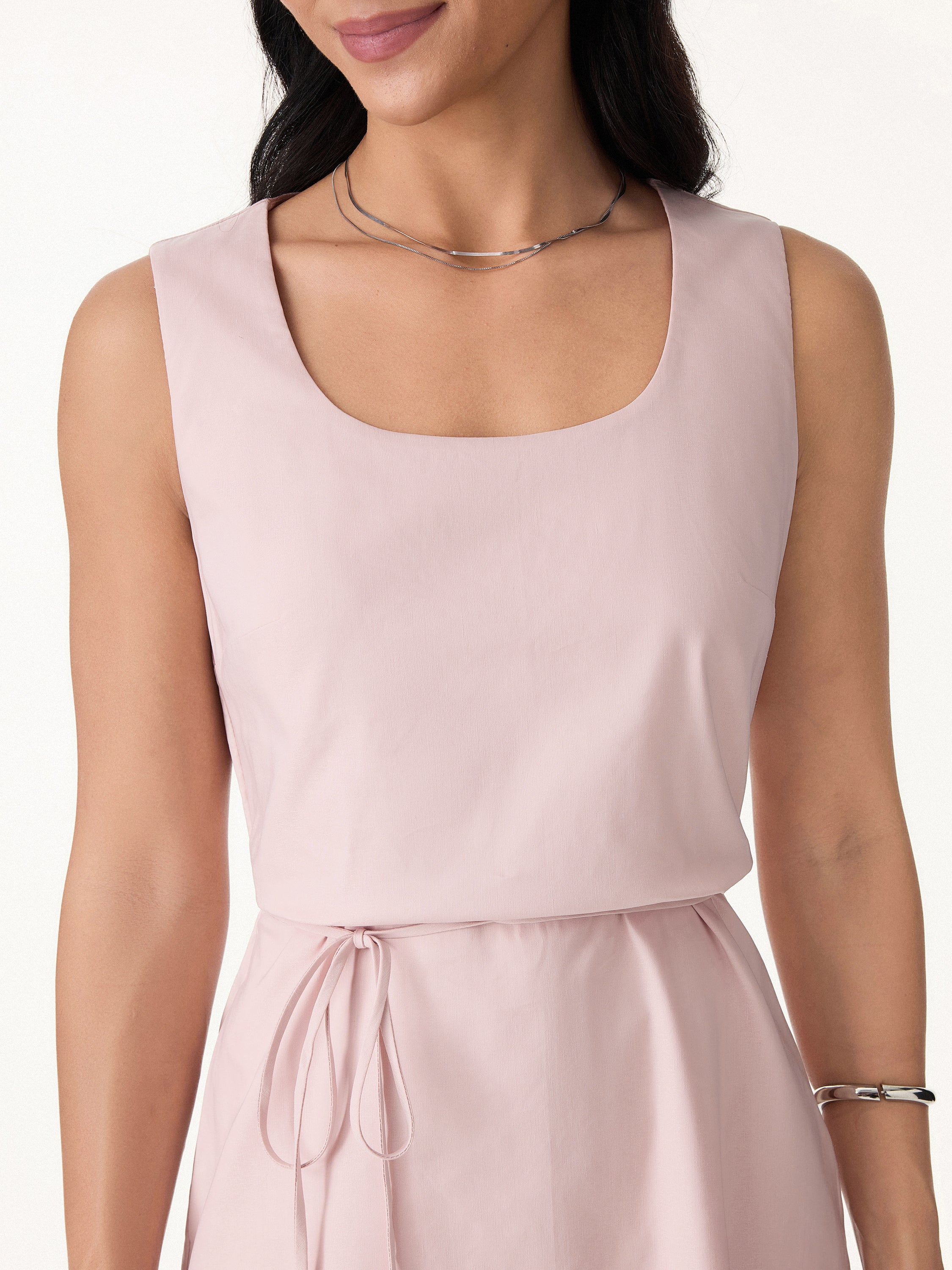 Wrinkle-Resistant Linen Blend U-Neck Maxi Dress with Pockets - Image 3