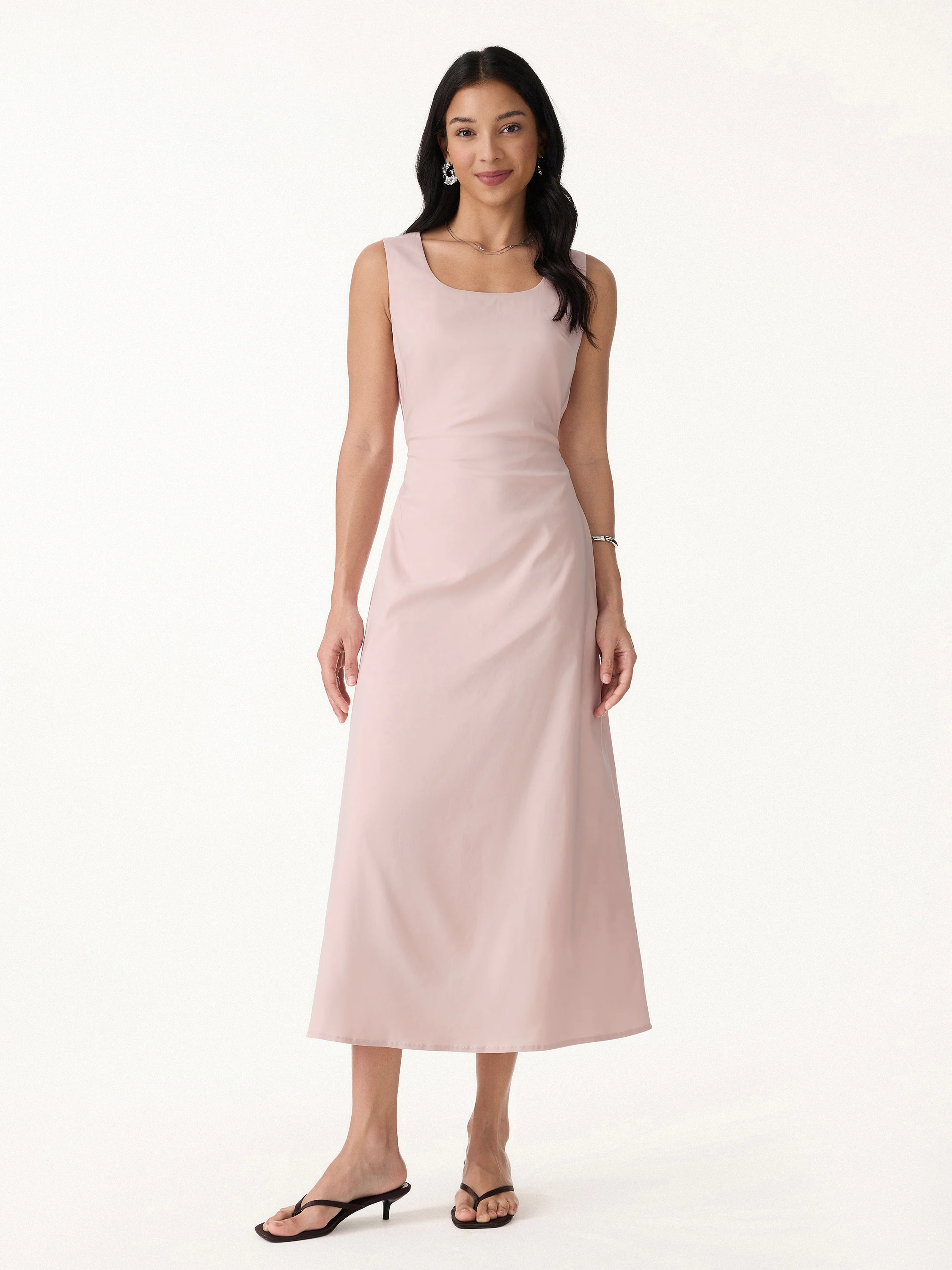 Wrinkle-Resistant Linen Blend U-Neck Maxi Dress with Pockets - Image 5