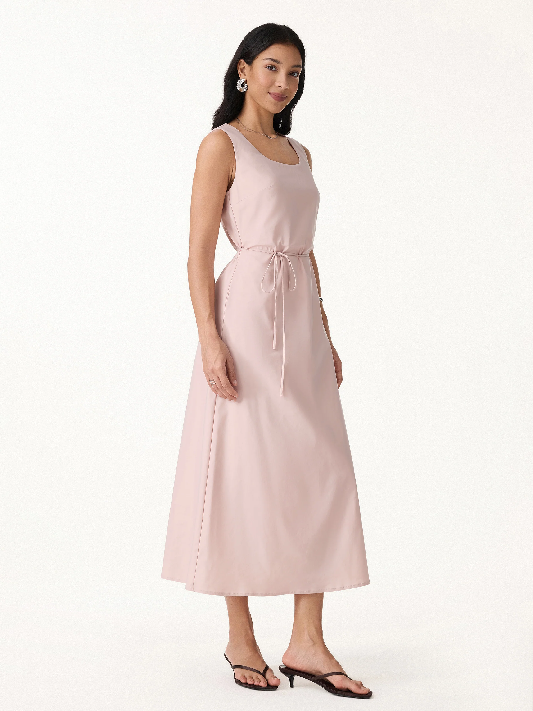 Wrinkle-Resistant Linen Blend U-Neck Maxi Dress with Pockets - Image 7