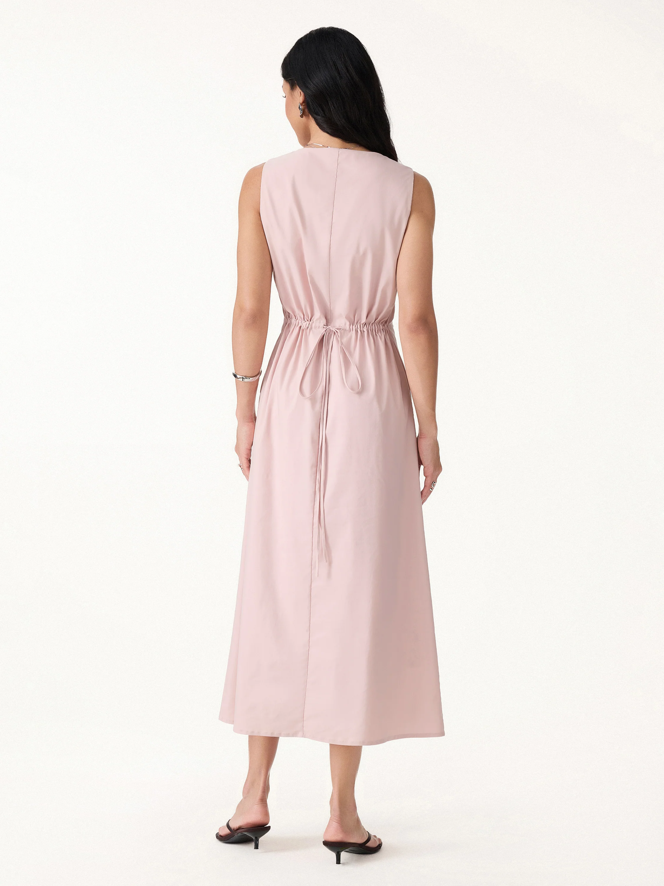 Wrinkle-Resistant Linen Blend U-Neck Maxi Dress with Pockets - Image 8