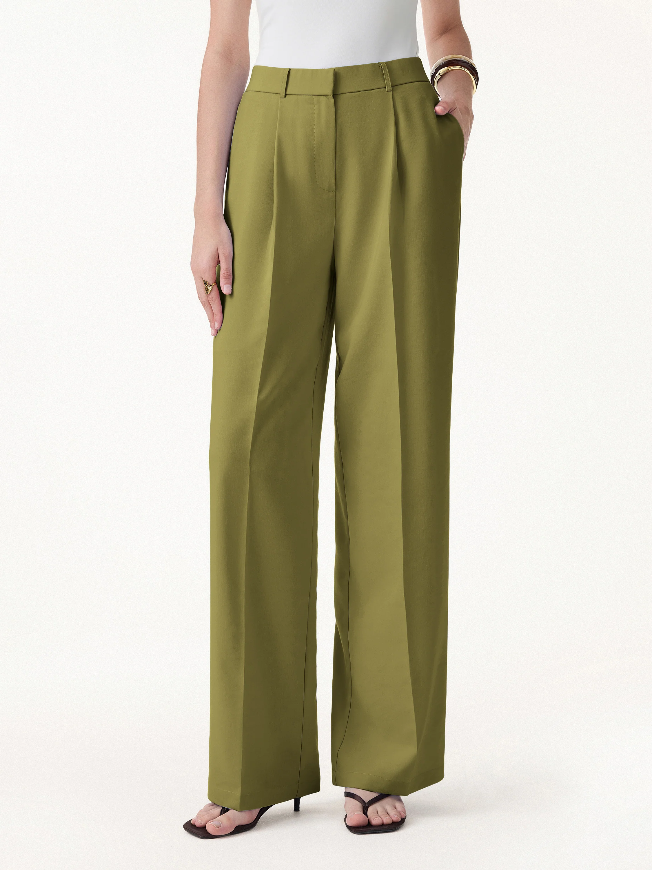Wrinkle-Resistant Linen Blend Wide Leg Pants - Image 15
