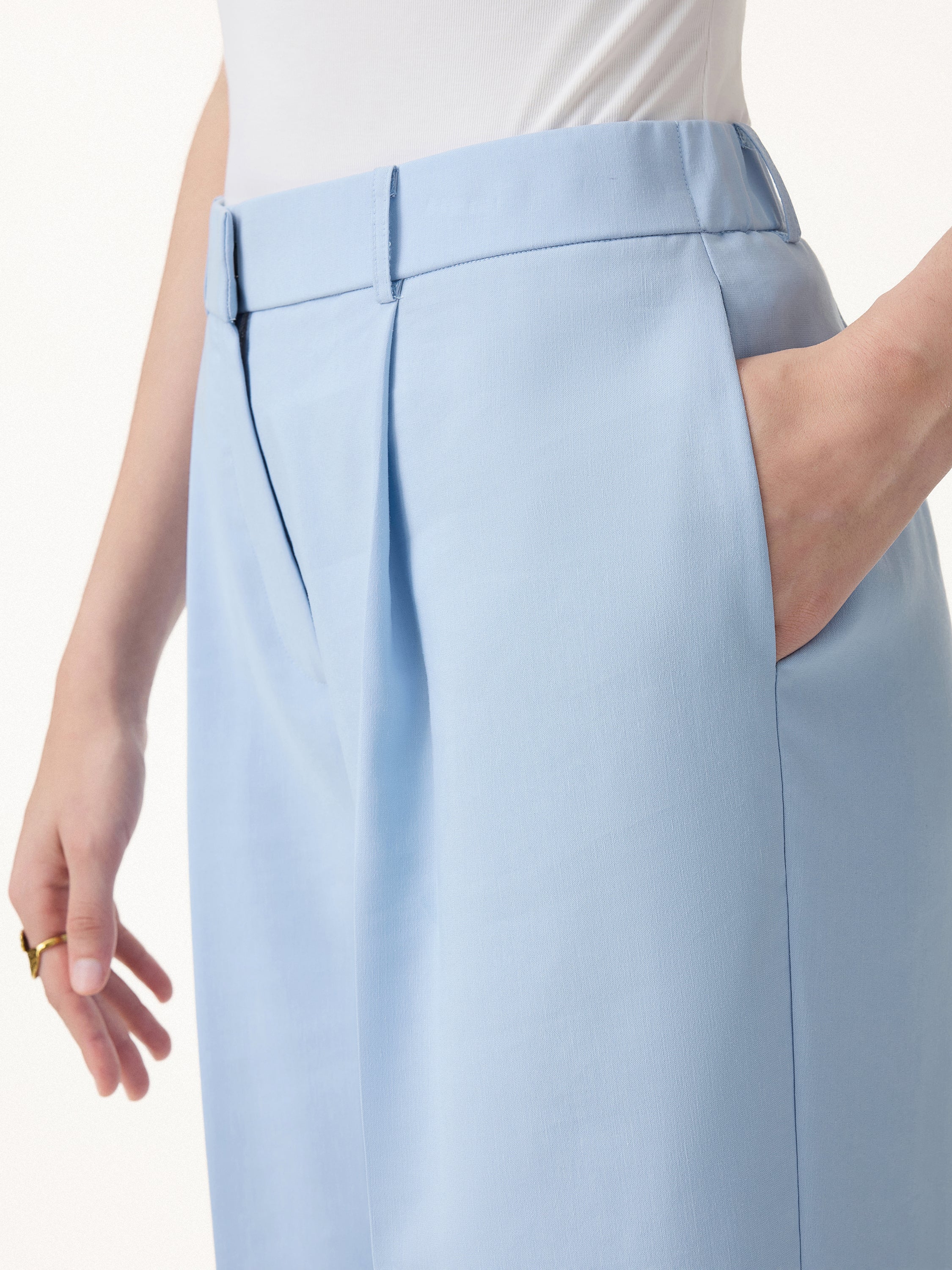 Wrinkle-Resistant Linen Blend Wide Leg Pants - Image 5
