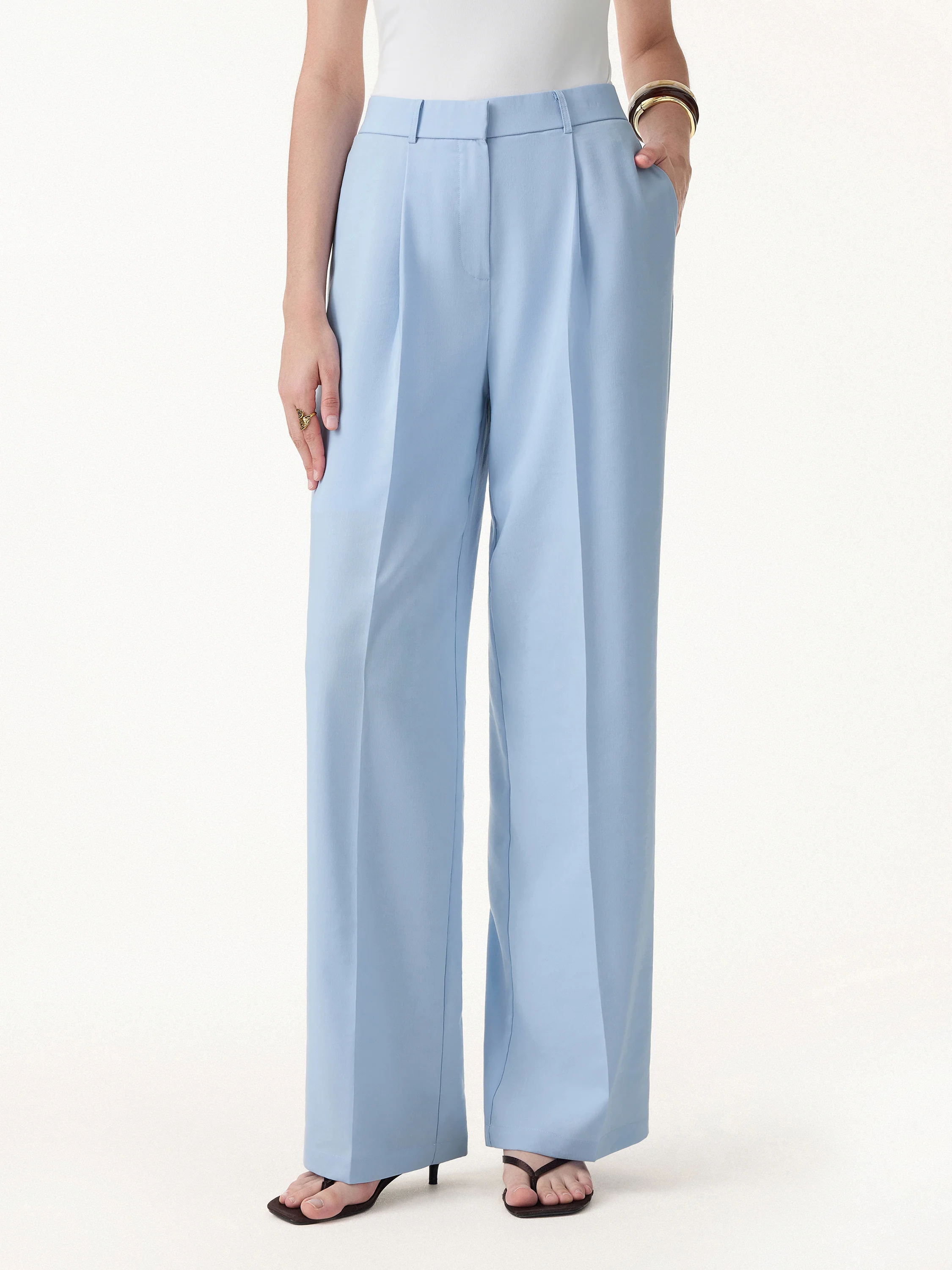 Wrinkle-Resistant Linen Blend Wide Leg Pants - Image 6