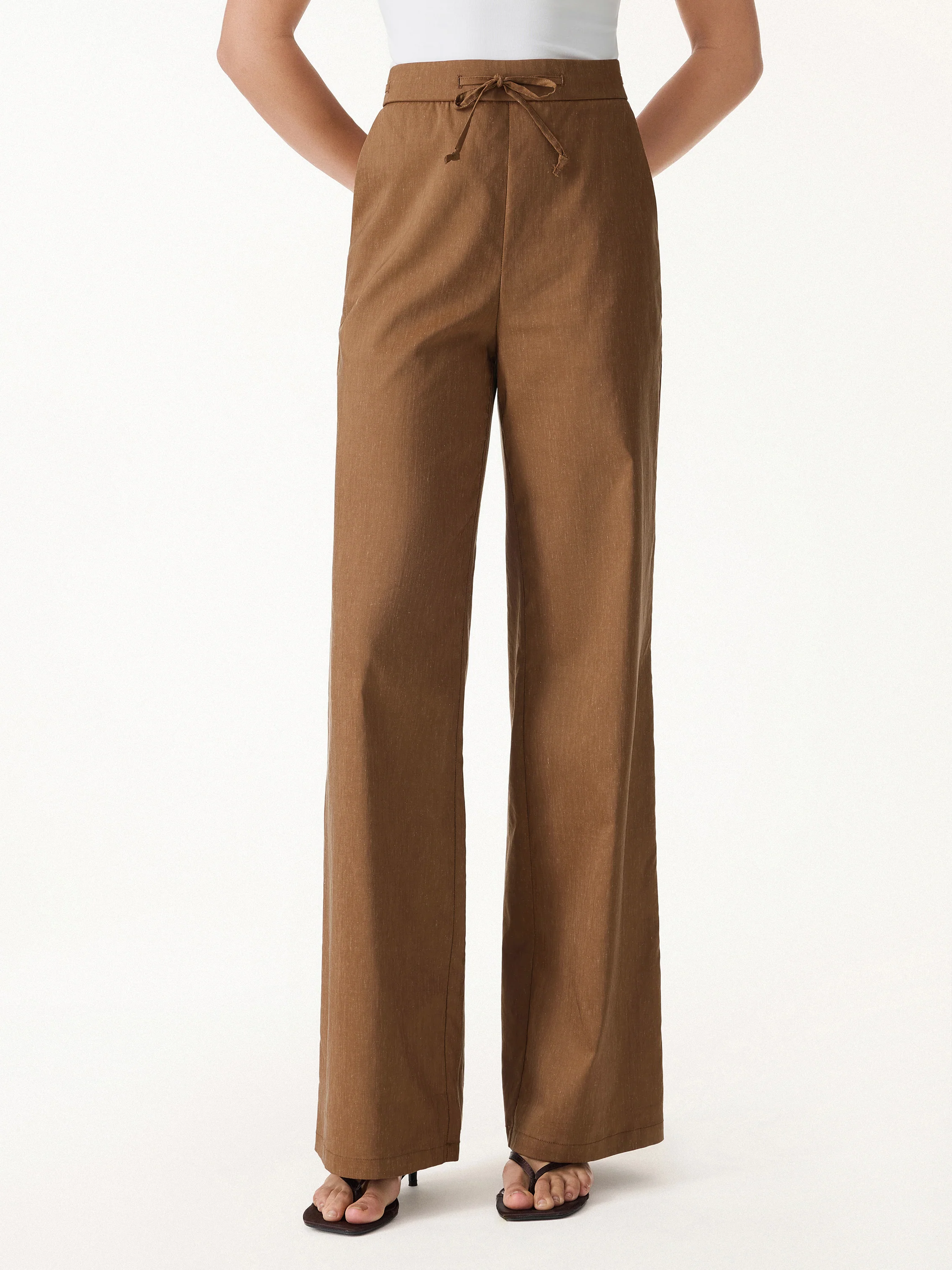 Wrinkle-Resistant Linen Drawstring Wide Leg Pants with Pockets - Image 6