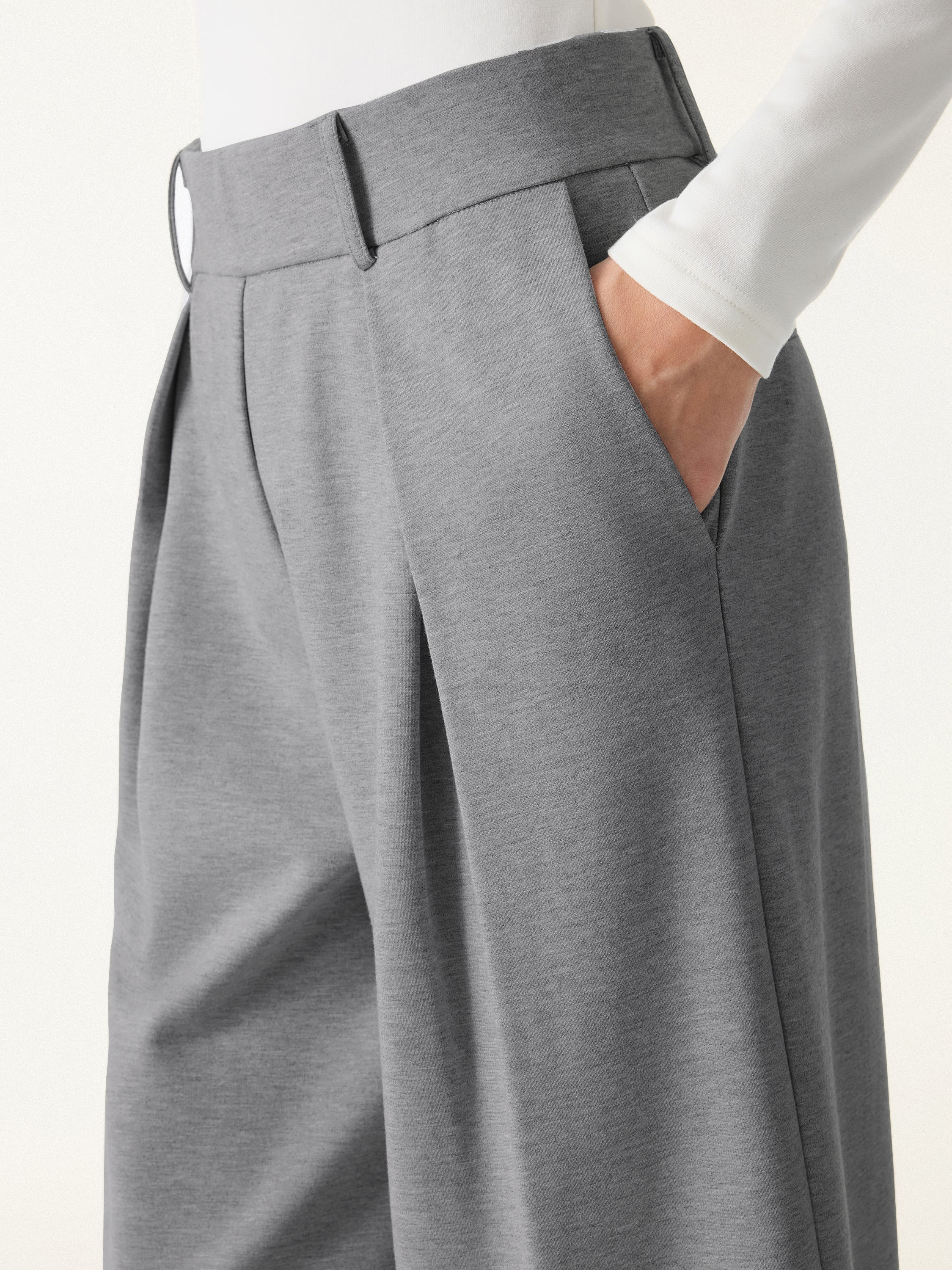 Wrinkle-Resistant Stretchy High Rise Wide Leg Pants with Pockets - Image 2