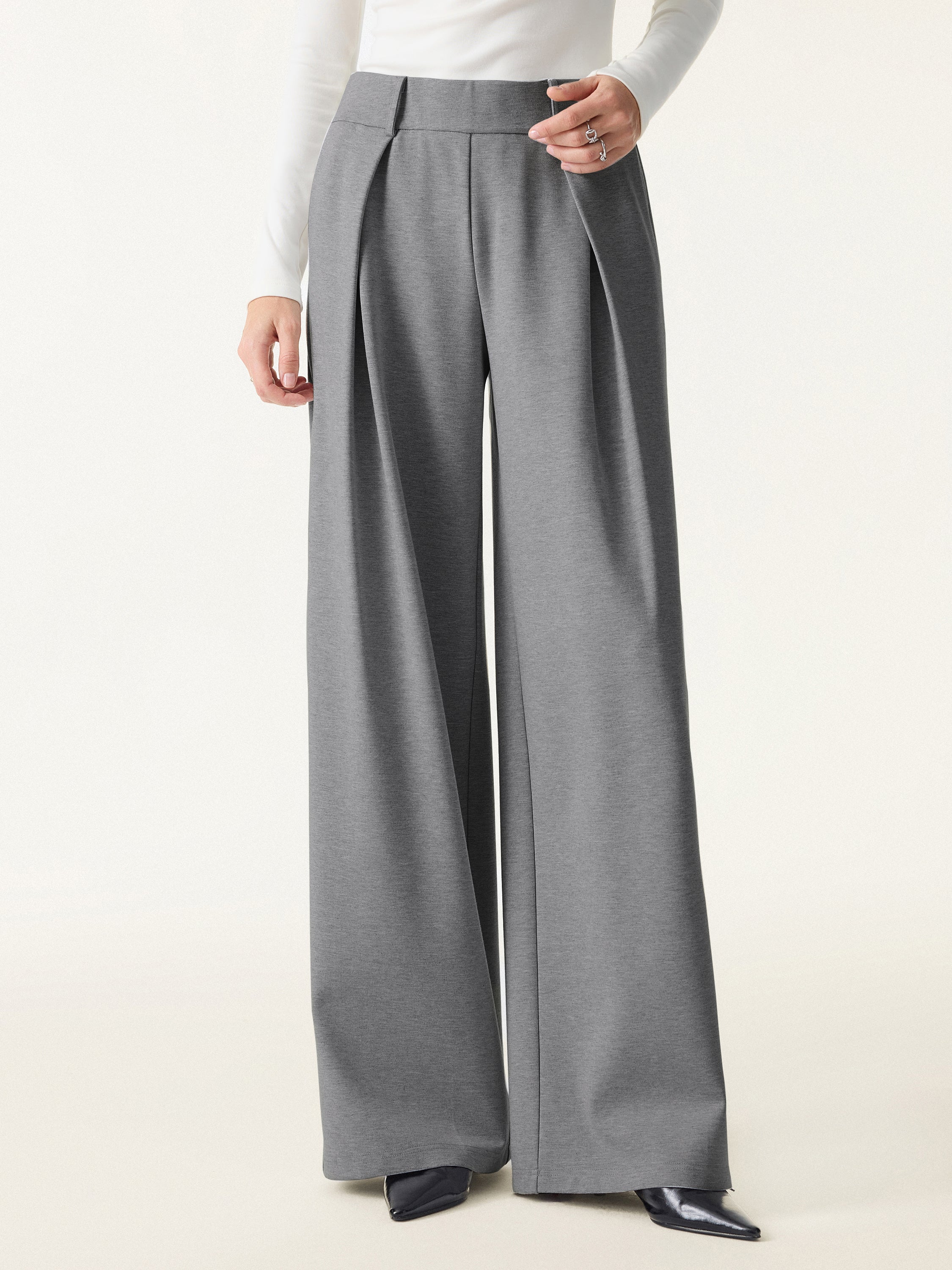 Wrinkle-Resistant Stretchy High Rise Wide Leg Pants with Pockets - Image 3