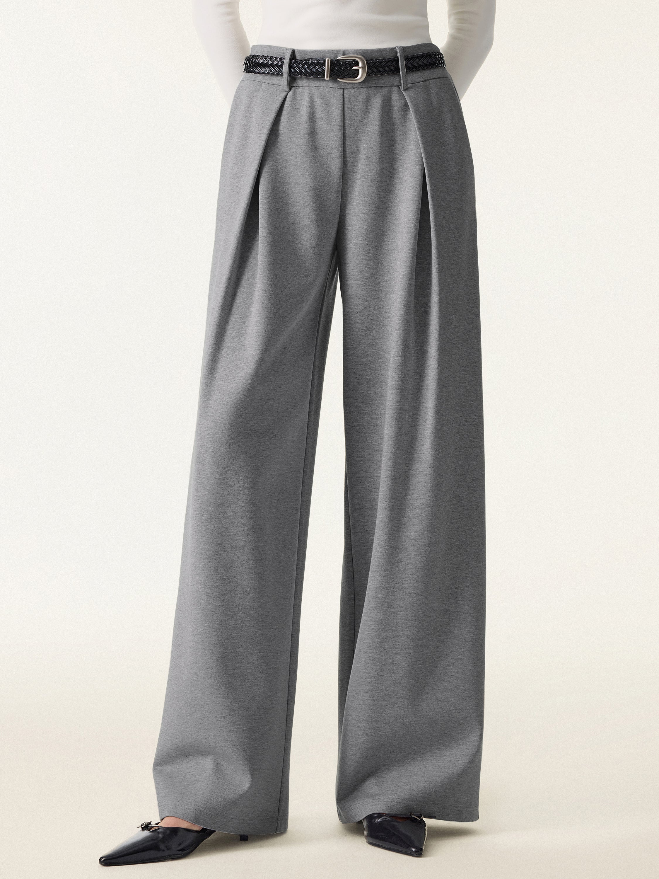 Wrinkle-Resistant Stretchy High Rise Wide Leg Pants with Pockets - Image 4