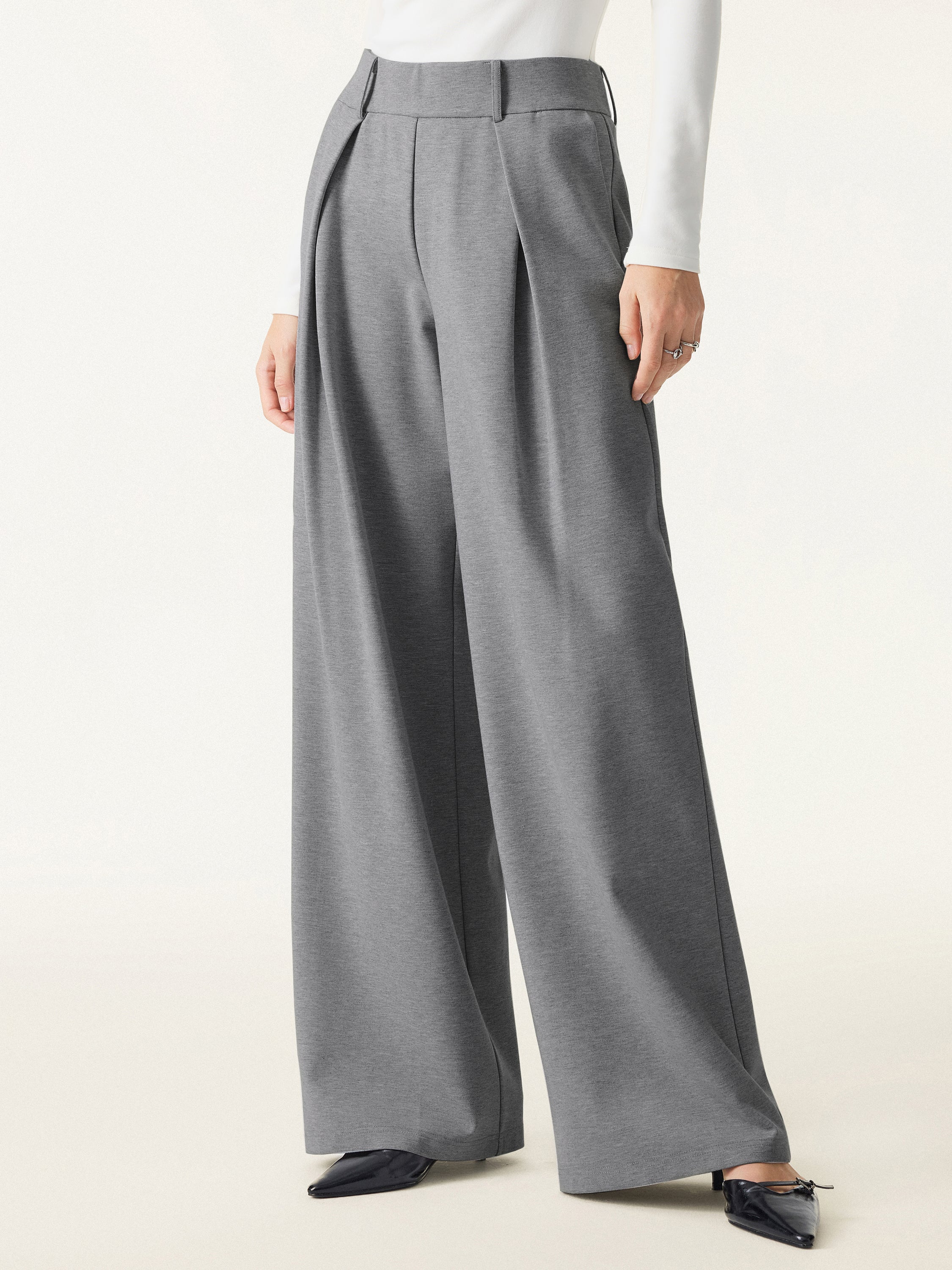 Wrinkle-Resistant Stretchy High Rise Wide Leg Pants with Pockets - Image 5