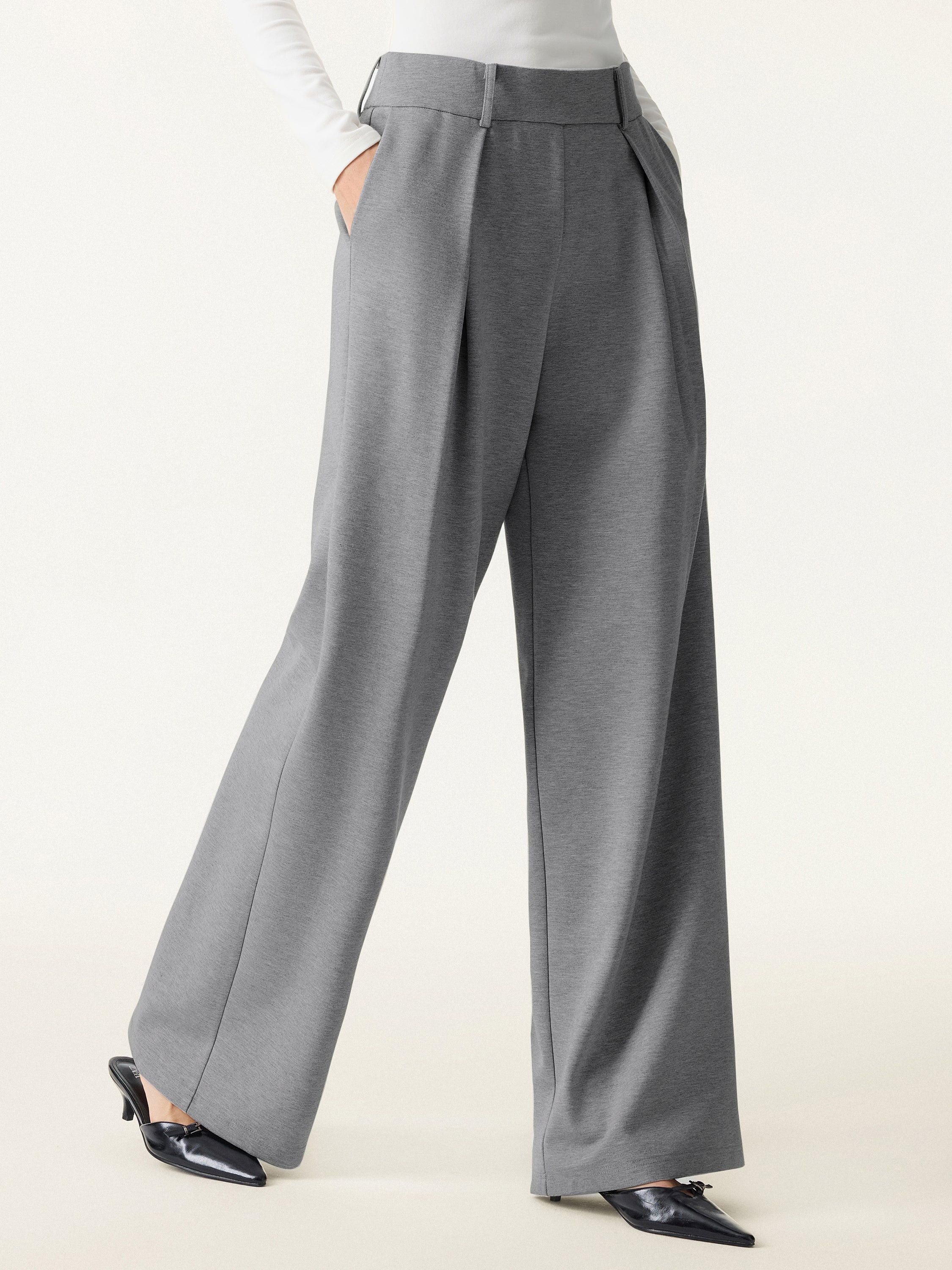 Wrinkle-Resistant Stretchy High Rise Wide Leg Pants with Pockets - Image 6